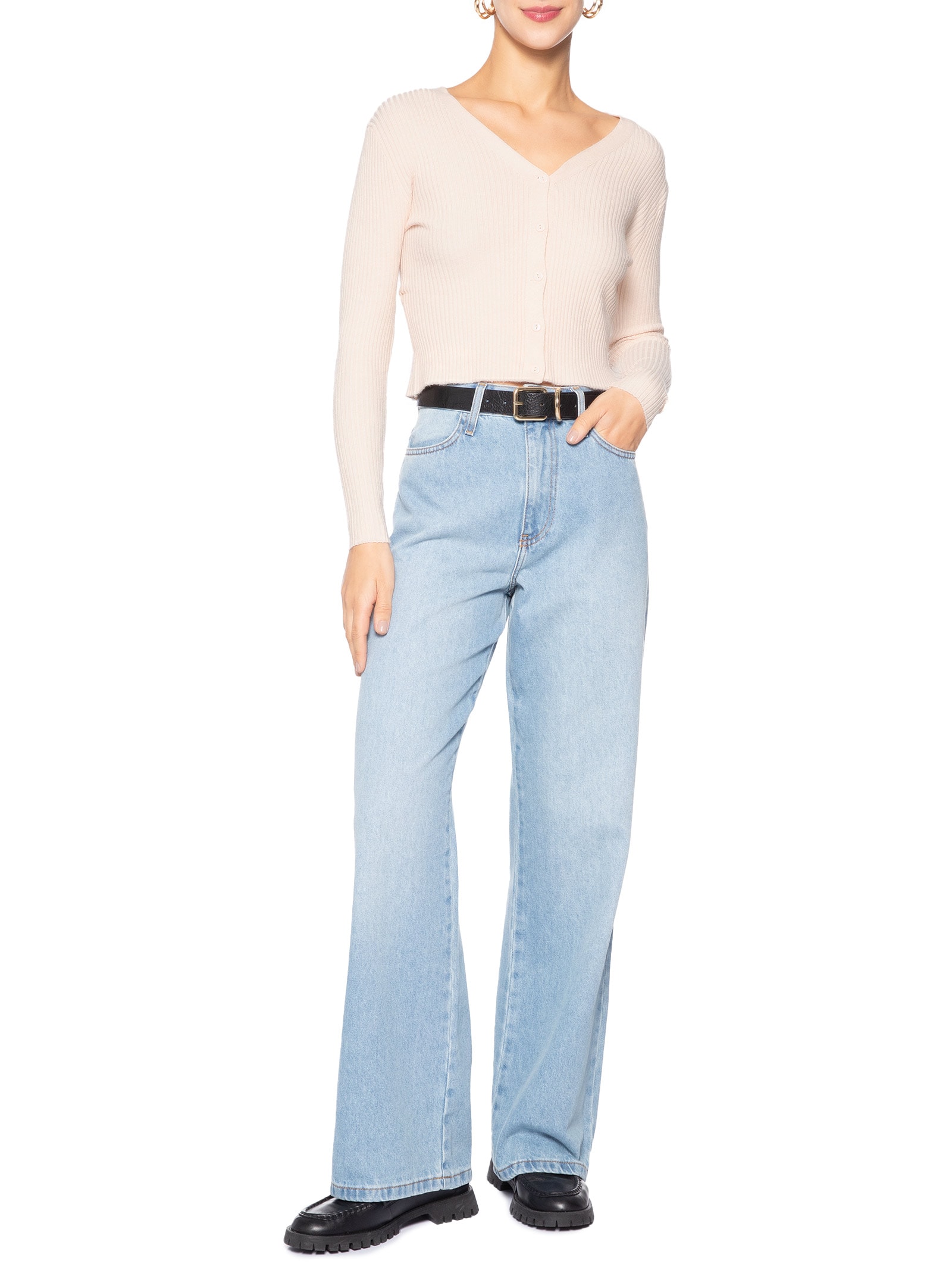 Cardigã Feminino Gola V Bege Basiq