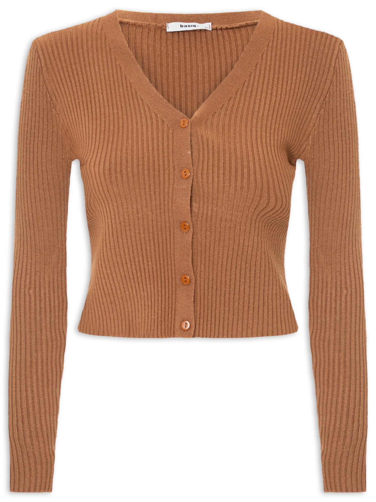 Cardigã Feminino Gola V Marrom Basiq