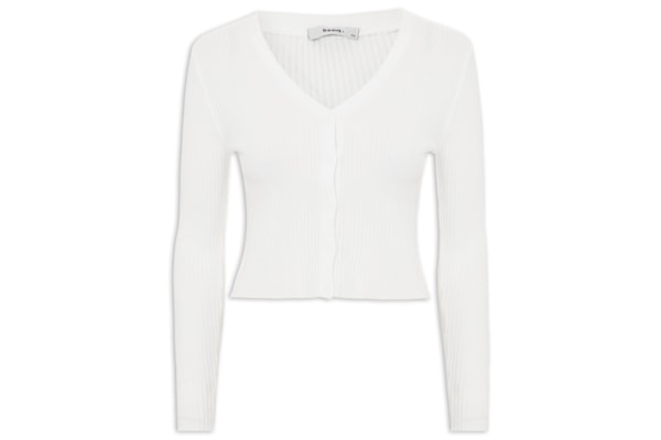 Cardigã Feminino Gola V - Off White