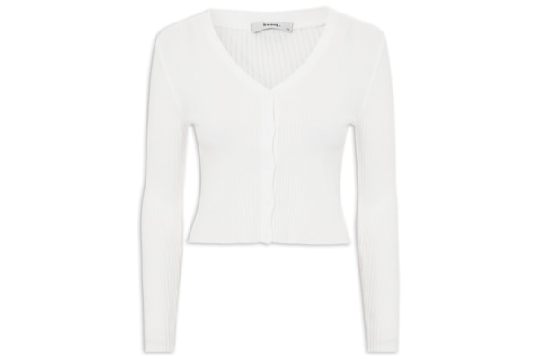 Cardigã Feminino Gola V - Off White