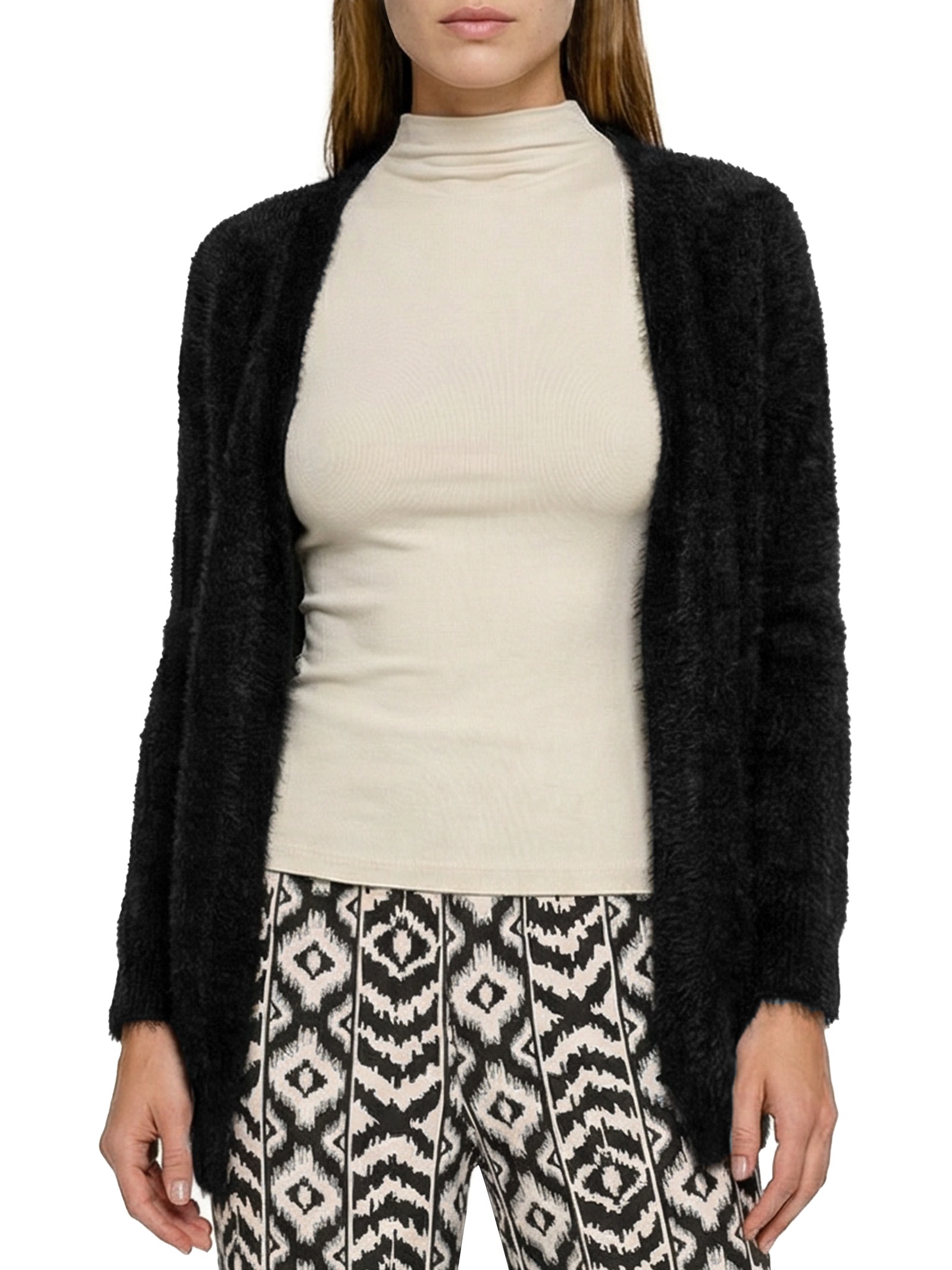 Cardigã Feminino Longo Pelinho Preto Cacay