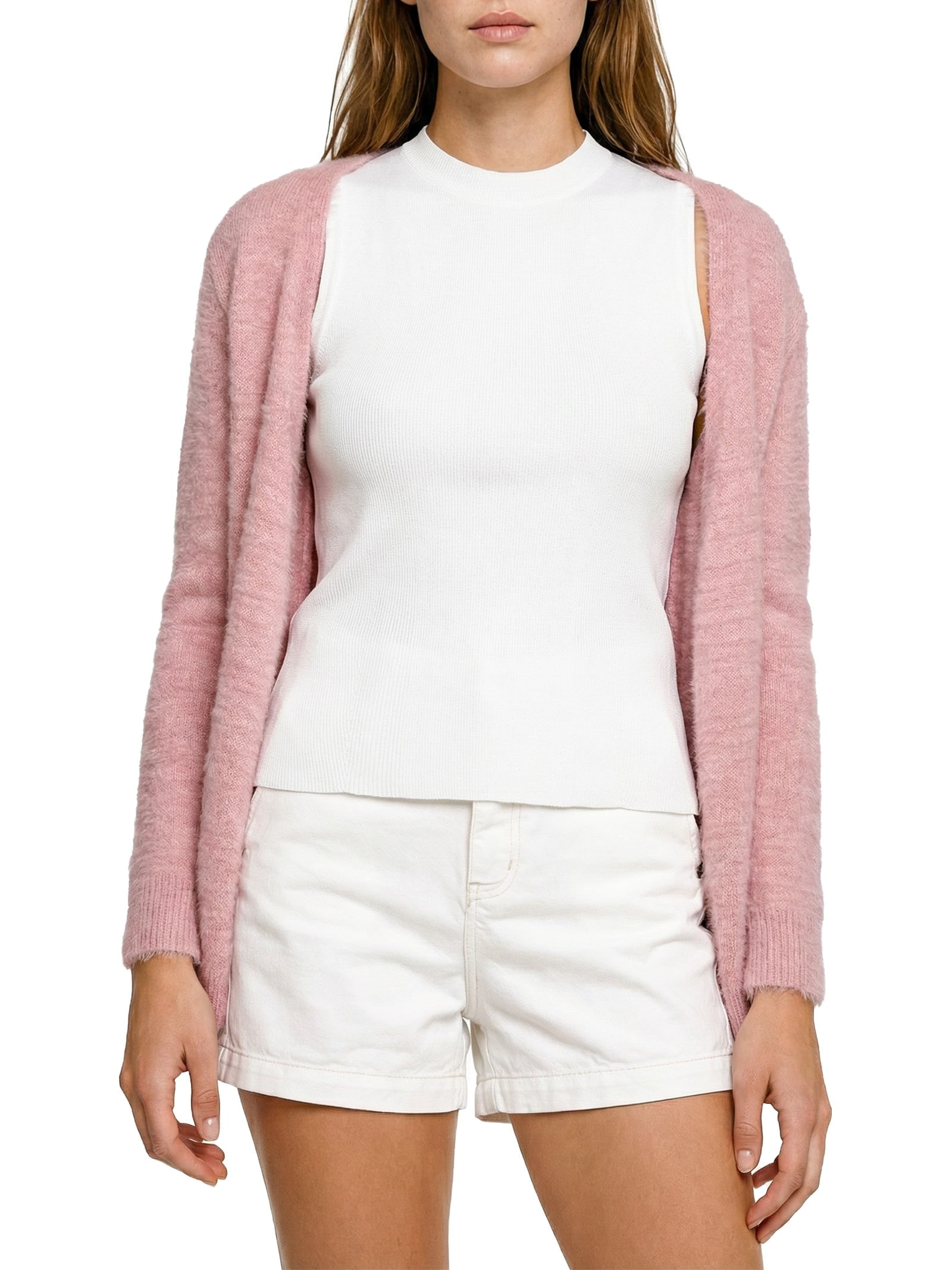 Cardigã Feminino Longo Pelinho Rosa Cacay