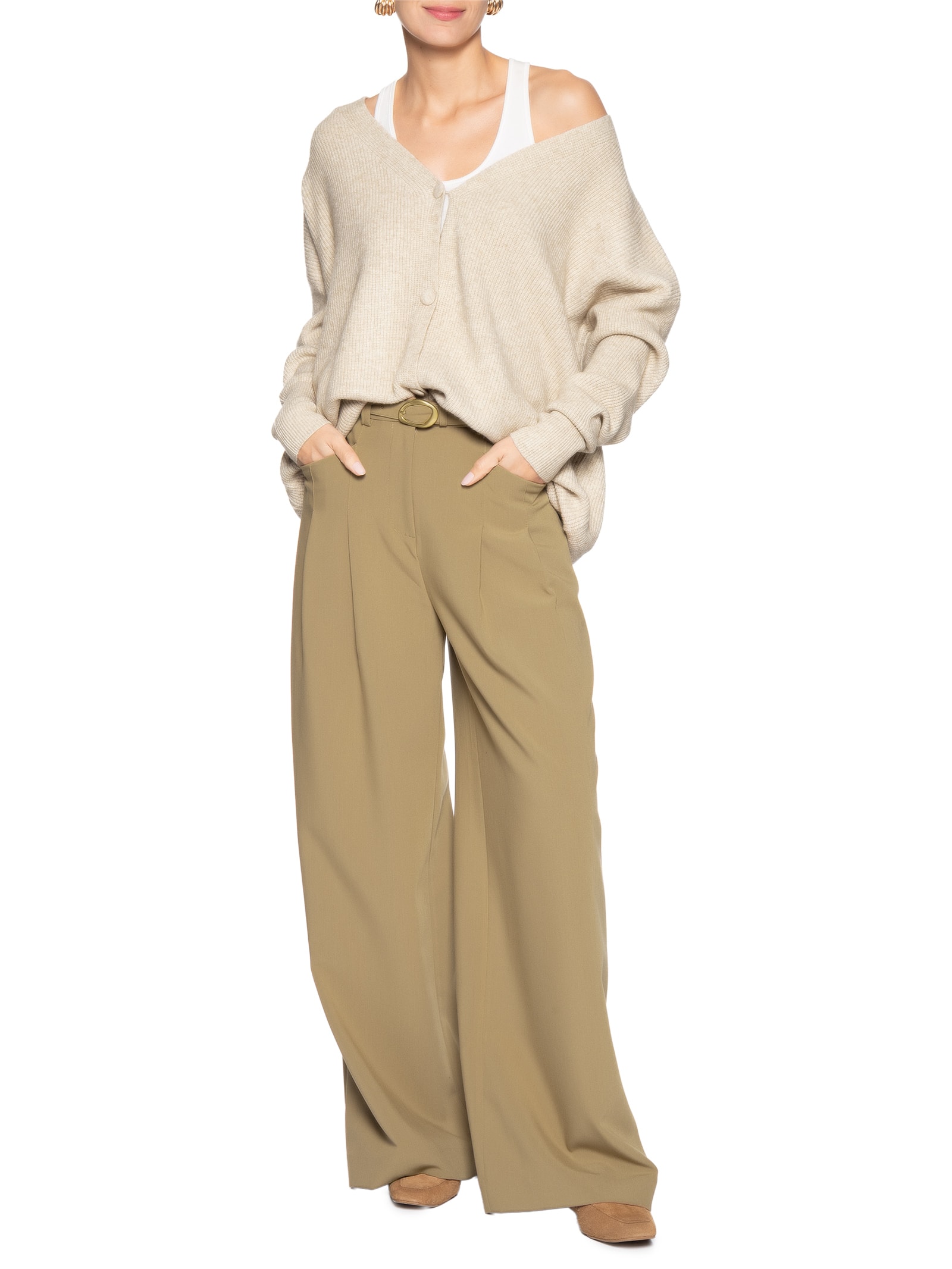 Cardigã Feminino Oversized Texturizado Bege Basiq