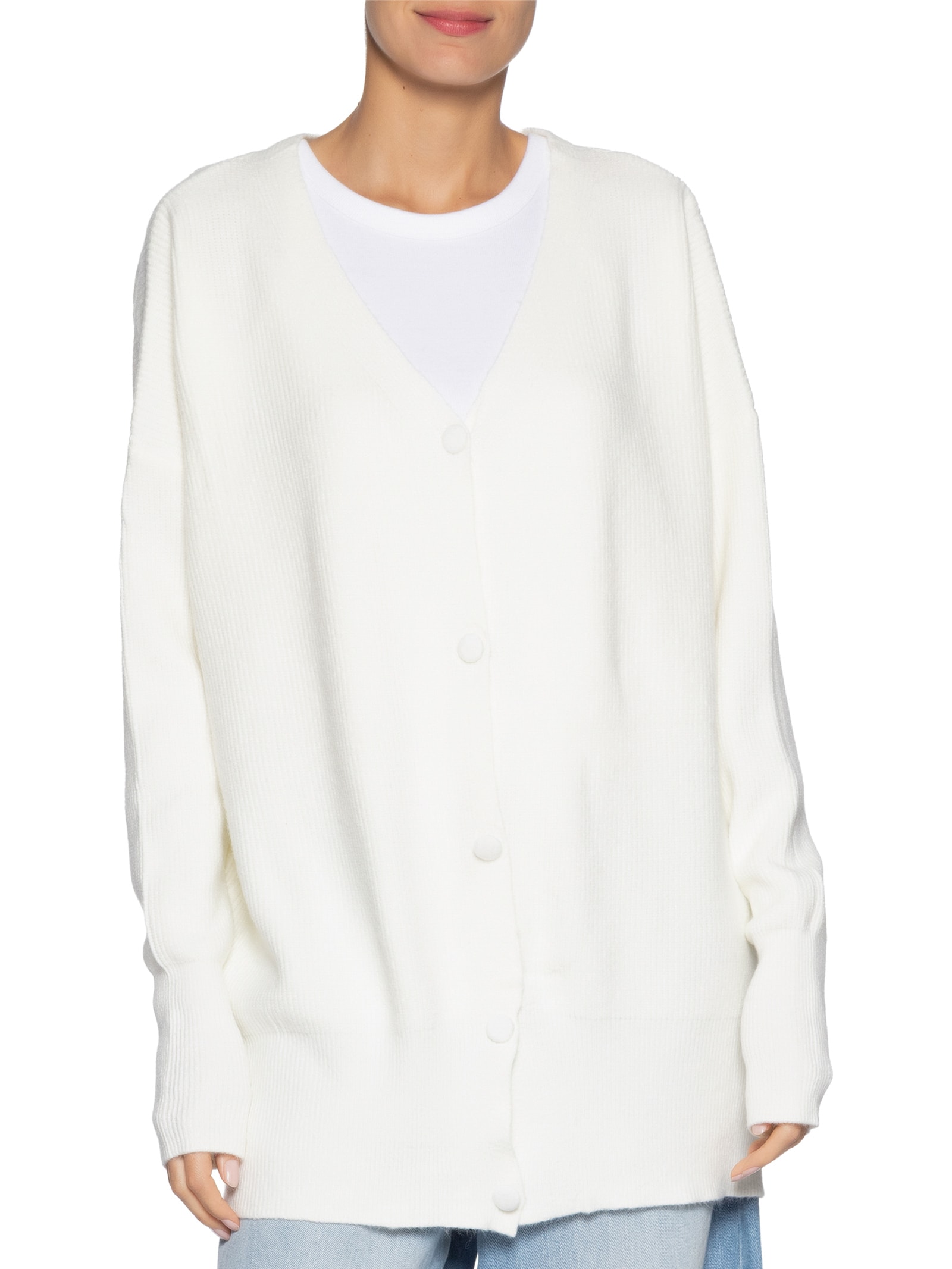 Cardigã Feminino Oversized Texturizado Off White Basiq