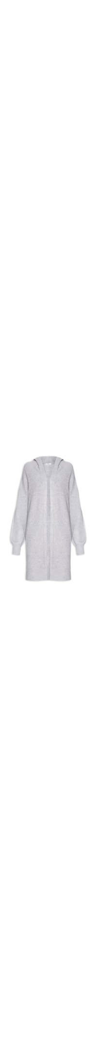 Cardigã Feminino Tricot Alongada Com Capuz - Cinza