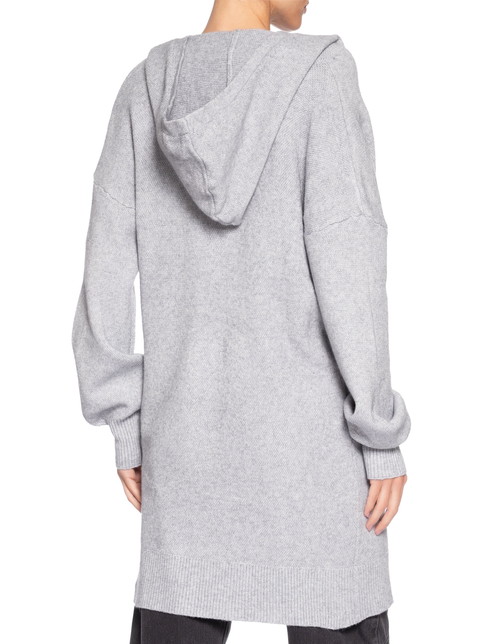 Cardigã Feminino Tricot Alongada Com Capuz Cinza Basiq