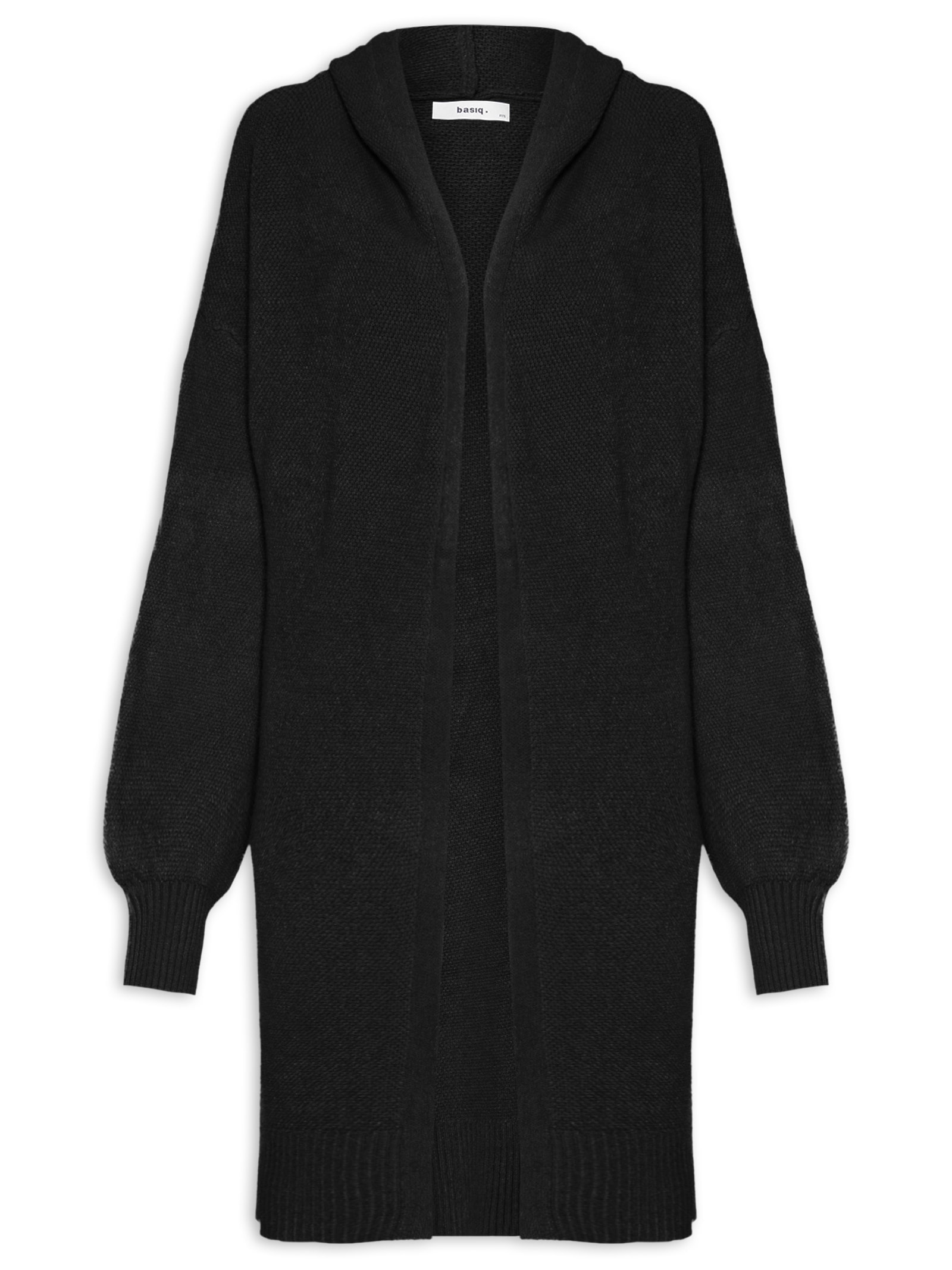 Cardigã Feminino Tricot Alongada Com Capuz Preto Basiq