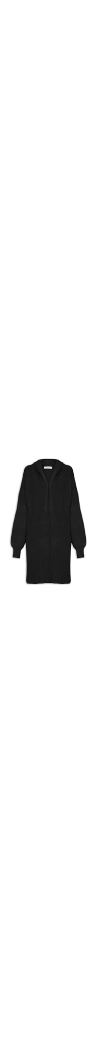 Cardigã Feminino Tricot Alongada Com Capuz - Preto