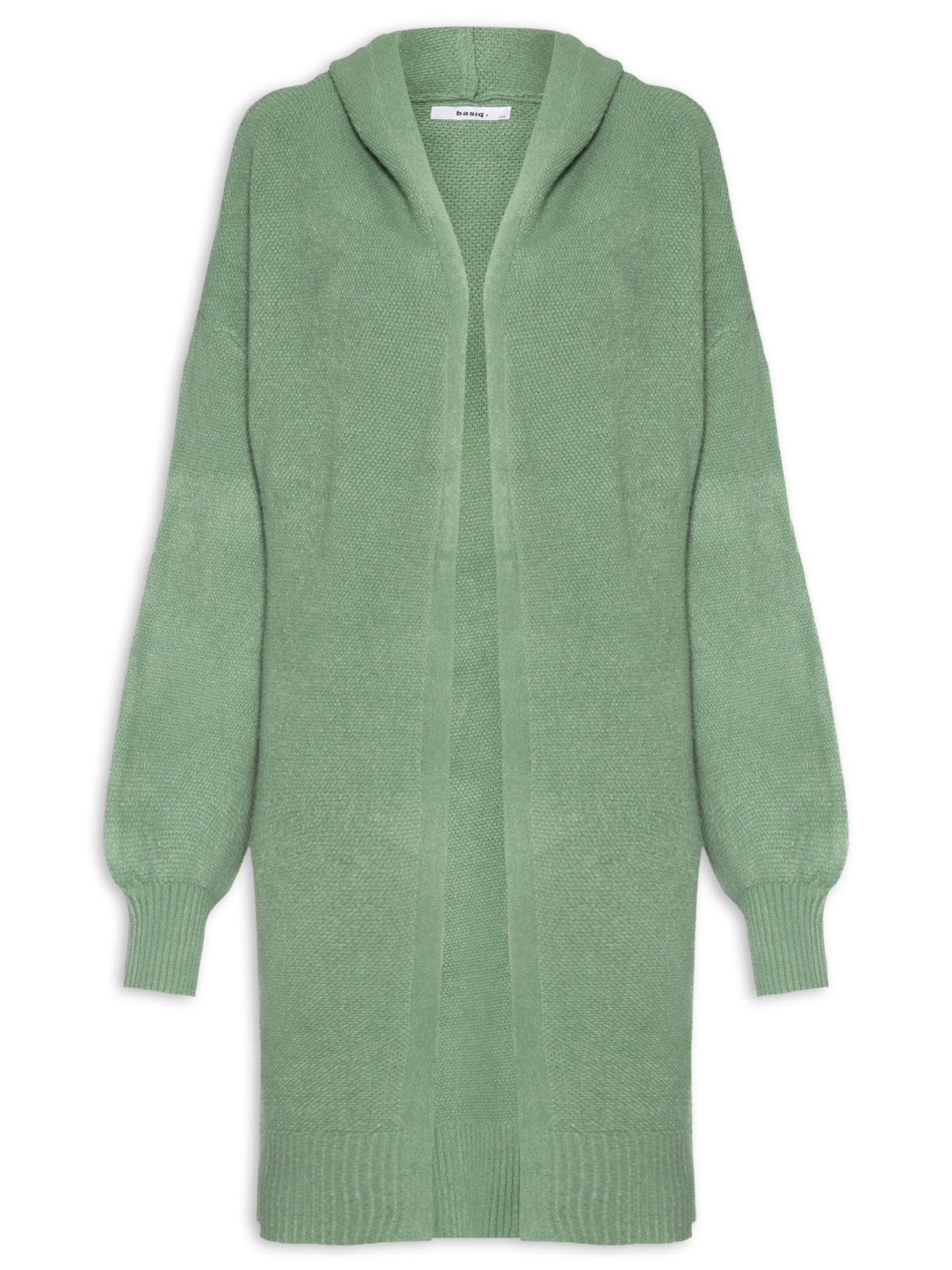 Cardigã Feminino Tricot Alongada Com Capuz Verde Basiq