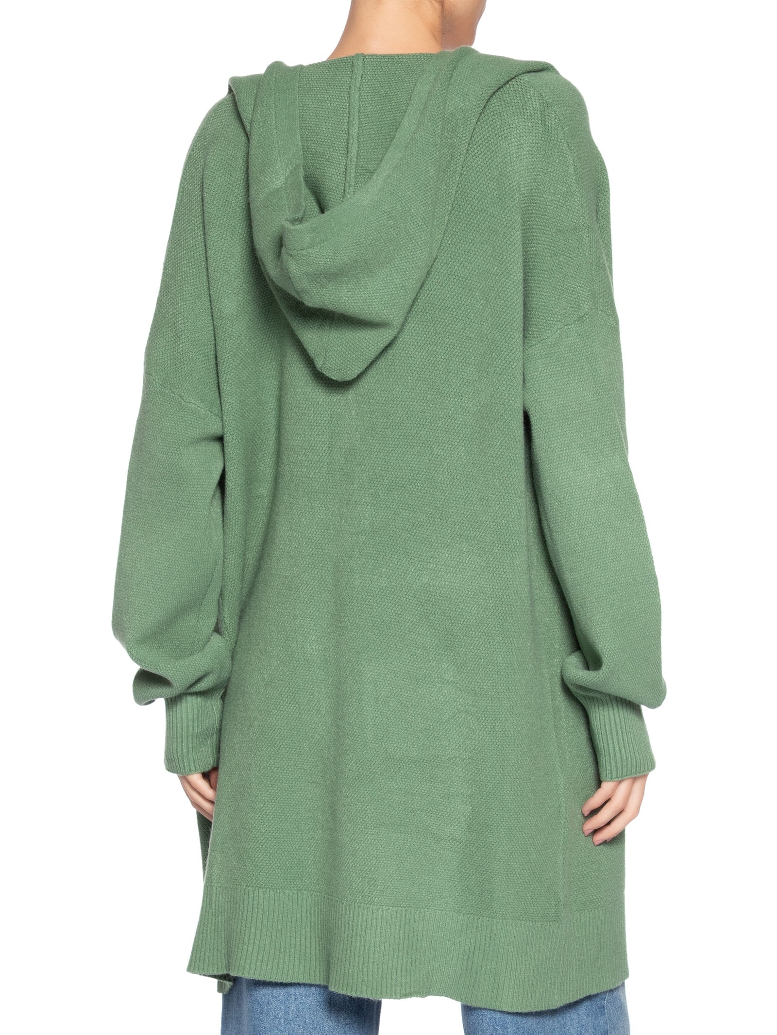 Cardigã Feminino Tricot Alongada Com Capuz Verde Basiq