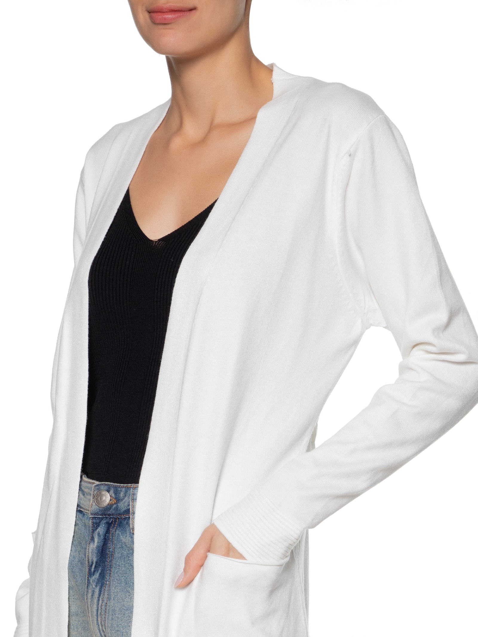 Basiq - Cardigã Feminino Tricot Básico - Branco
