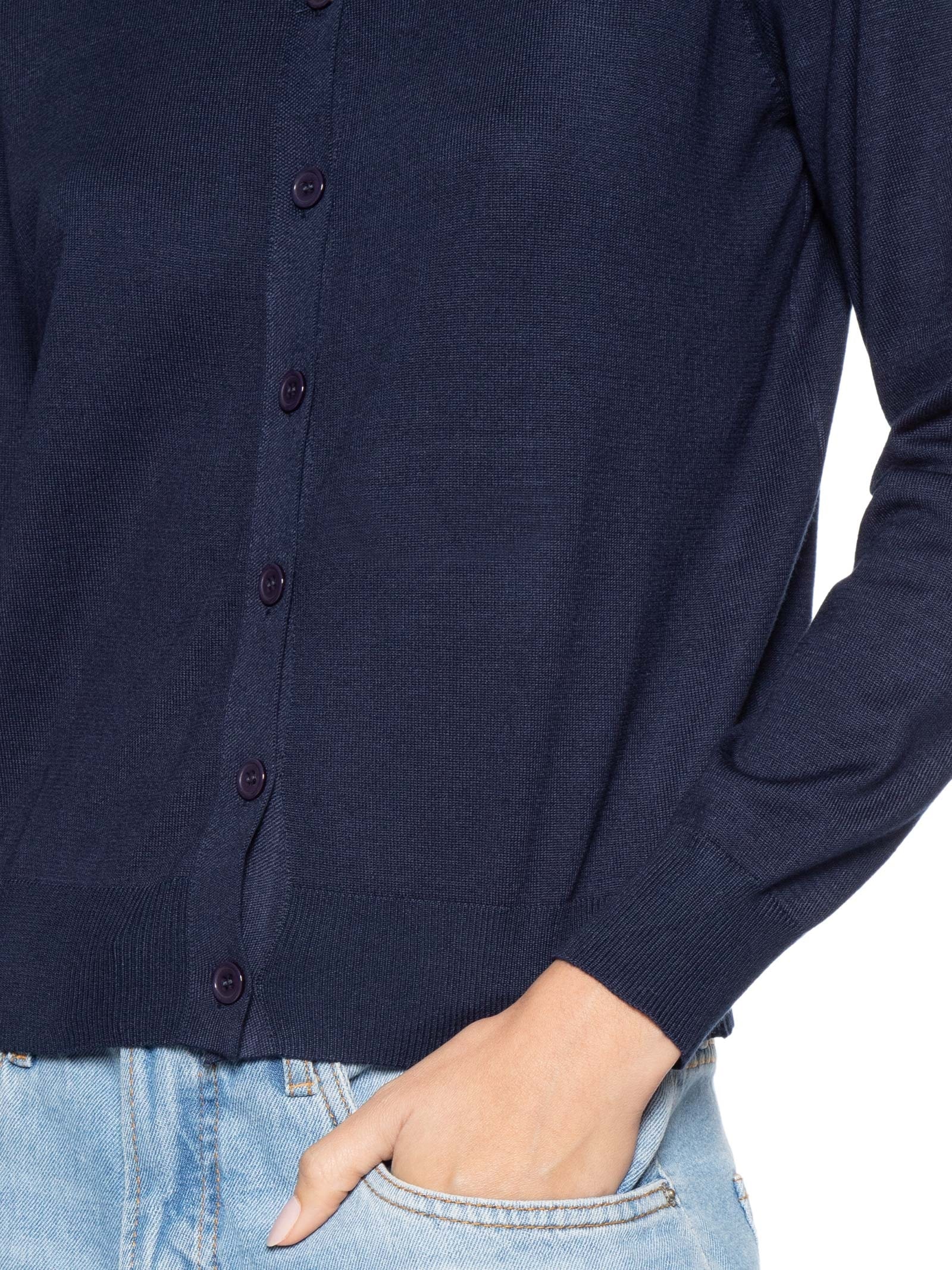 Cardigã Feminino Tricot Detalhe Bicolor Azul Basiq