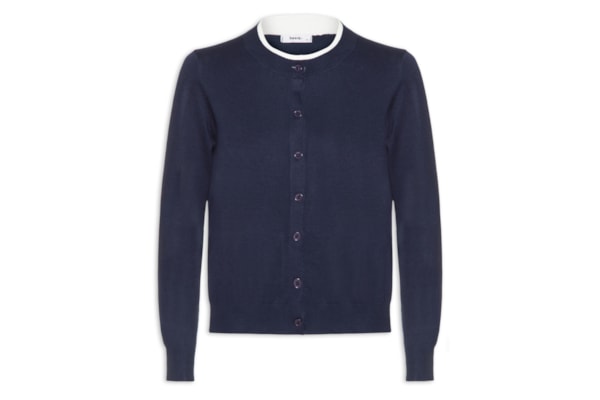Cardigã Feminino Tricot Detalhe Bicolor - Azul