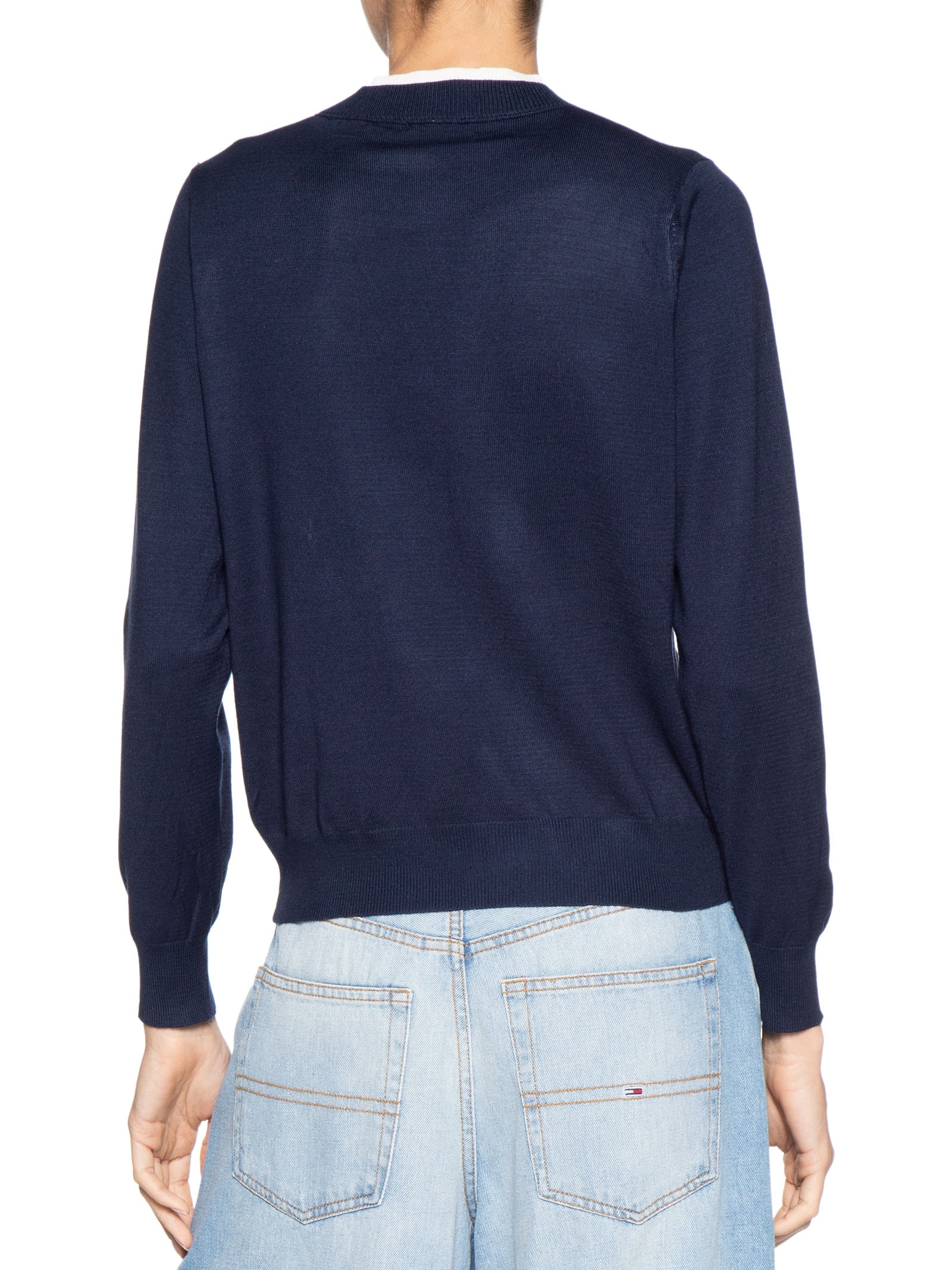 Cardigã Feminino Tricot Detalhe Bicolor Azul Basiq
