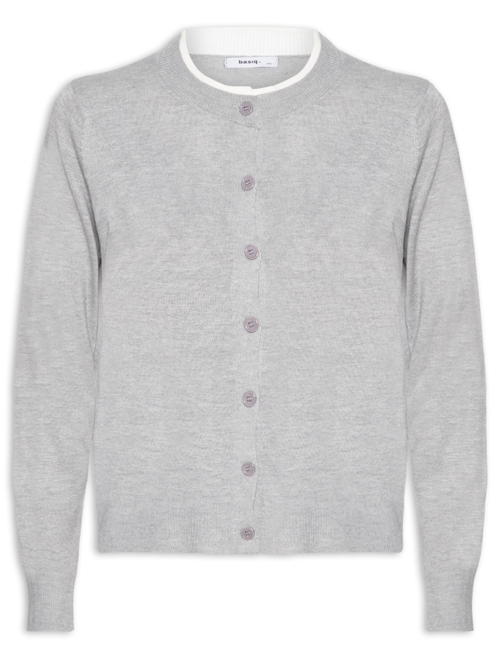Cardigã Feminino Tricot Detalhe Bicolor Cinza Basiq