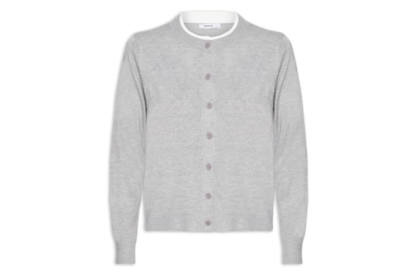 Cardigã Feminino Tricot Detalhe Bicolor - Cinza