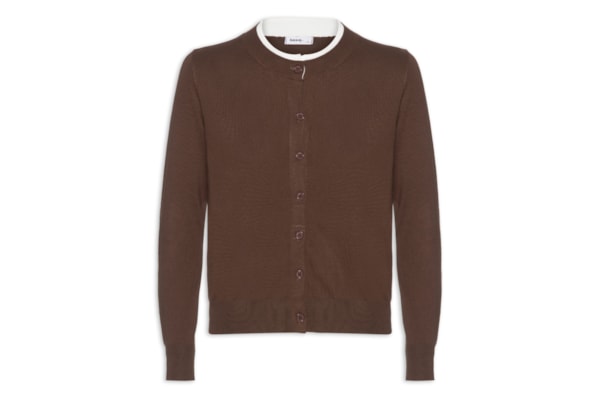 Cardigã Feminino Tricot Detalhe Bicolor - Marrom