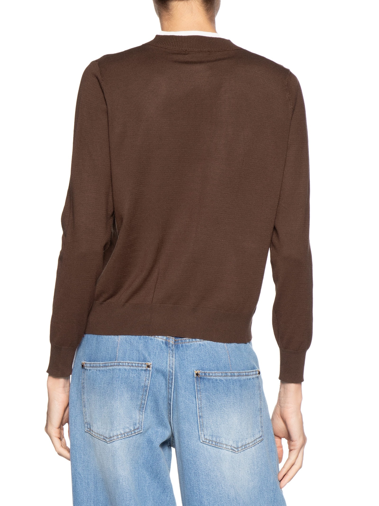 Cardigã Feminino Tricot Detalhe Bicolor Marrom Basiq