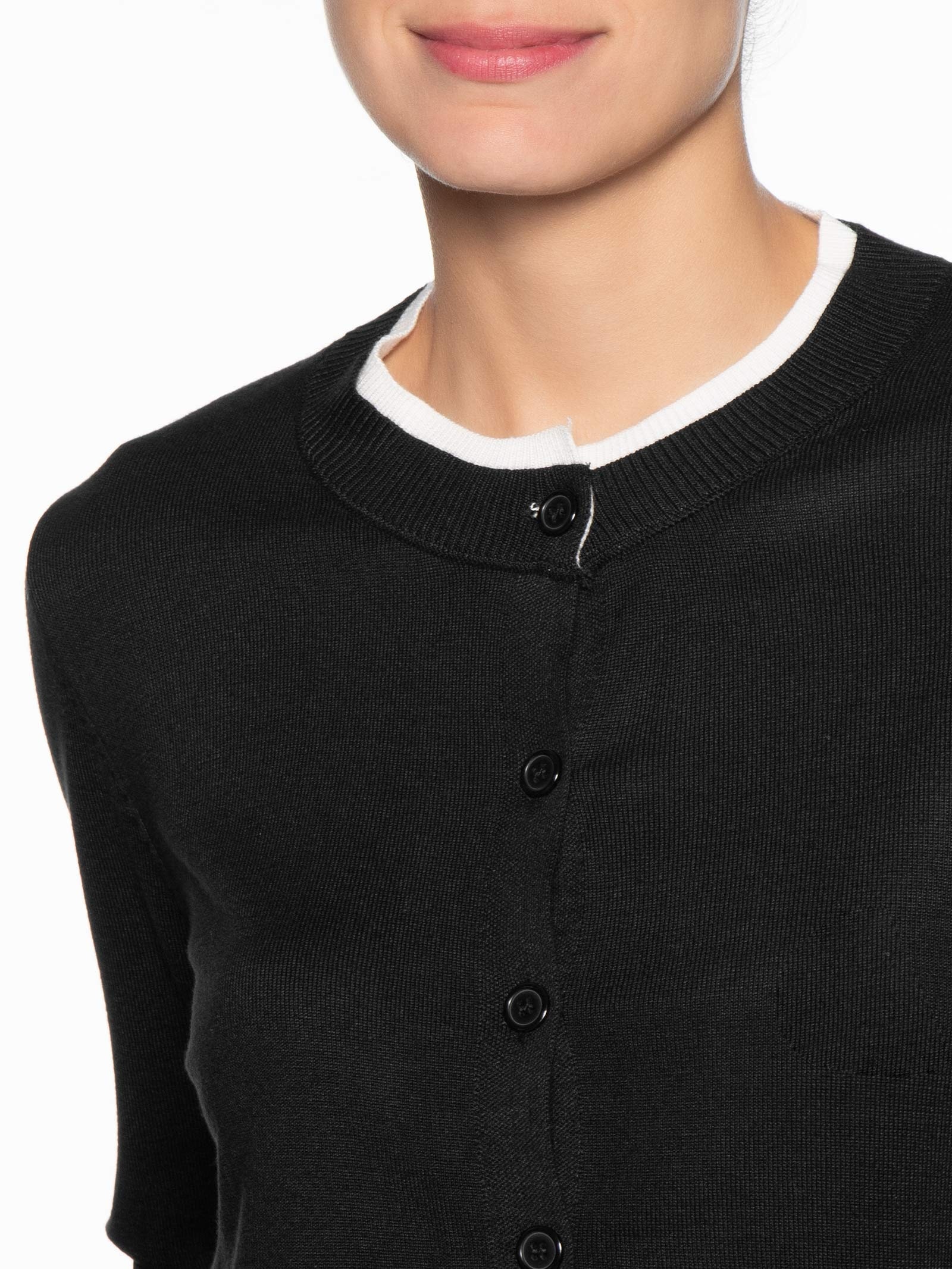 Cardigã Feminino Tricot Detalhe Bicolor Preto Basiq