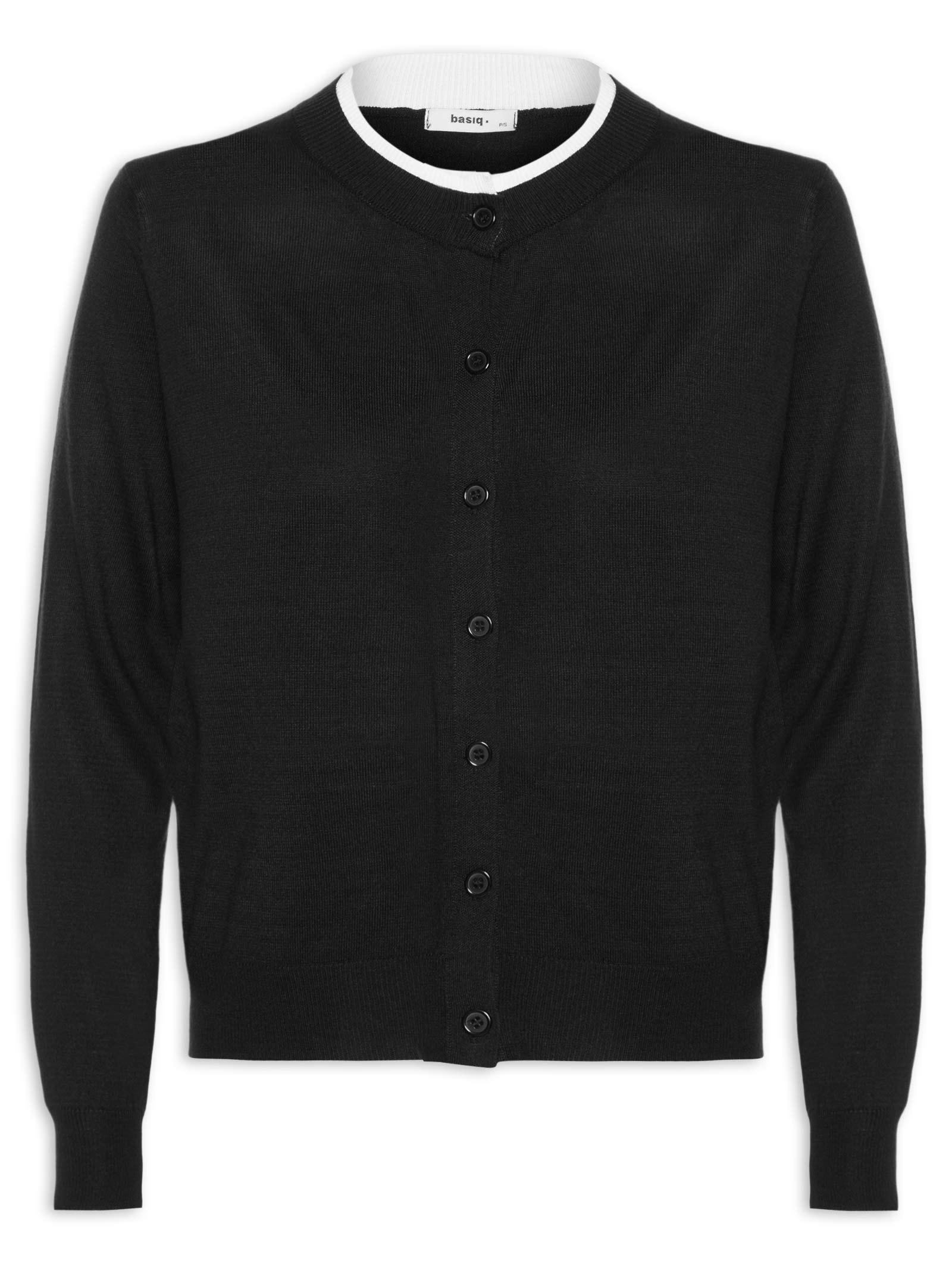 Cardigã Feminino Tricot Detalhe Bicolor Preto Basiq