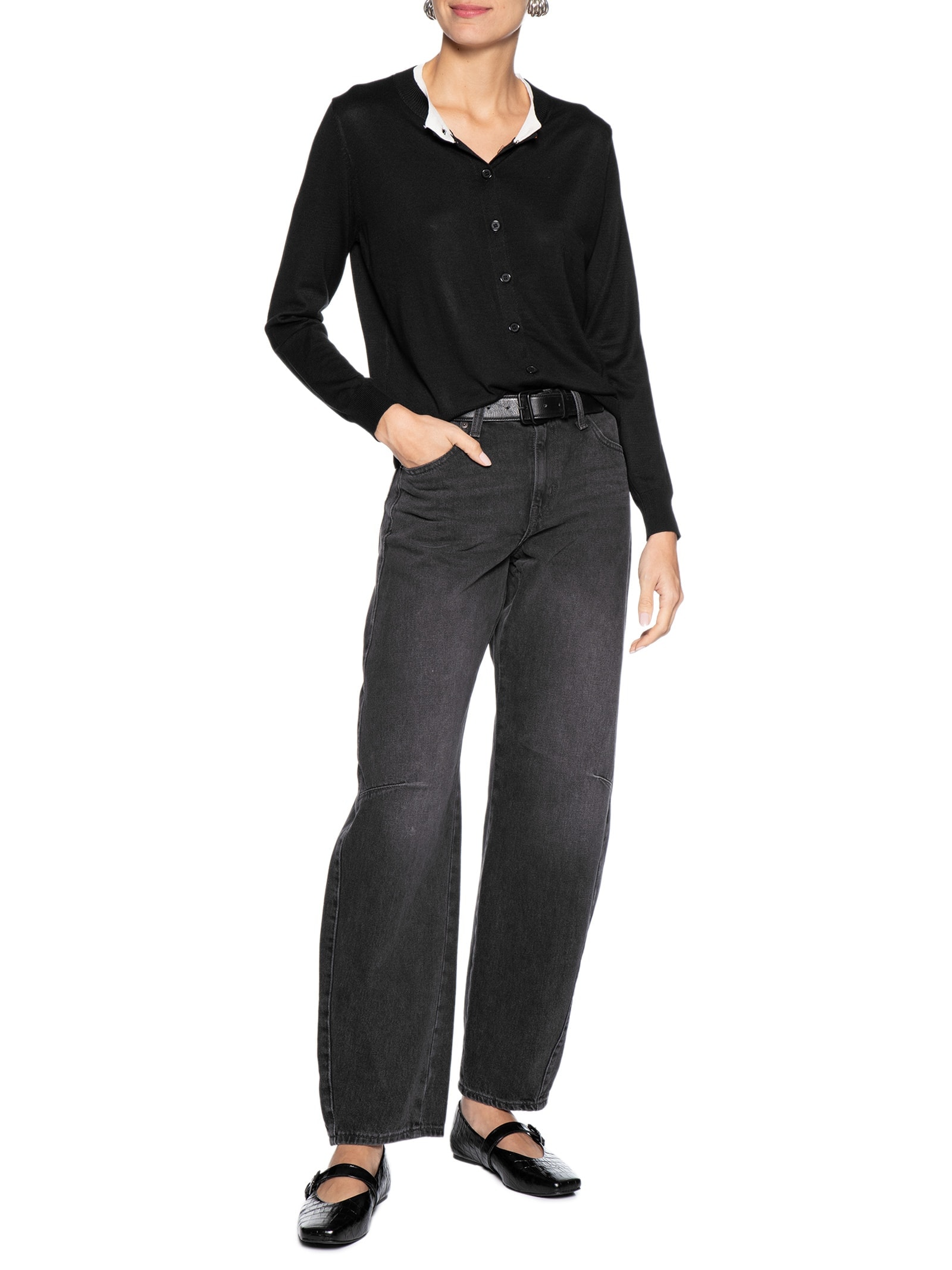 Cardigã Feminino Tricot Detalhe Bicolor Preto Basiq
