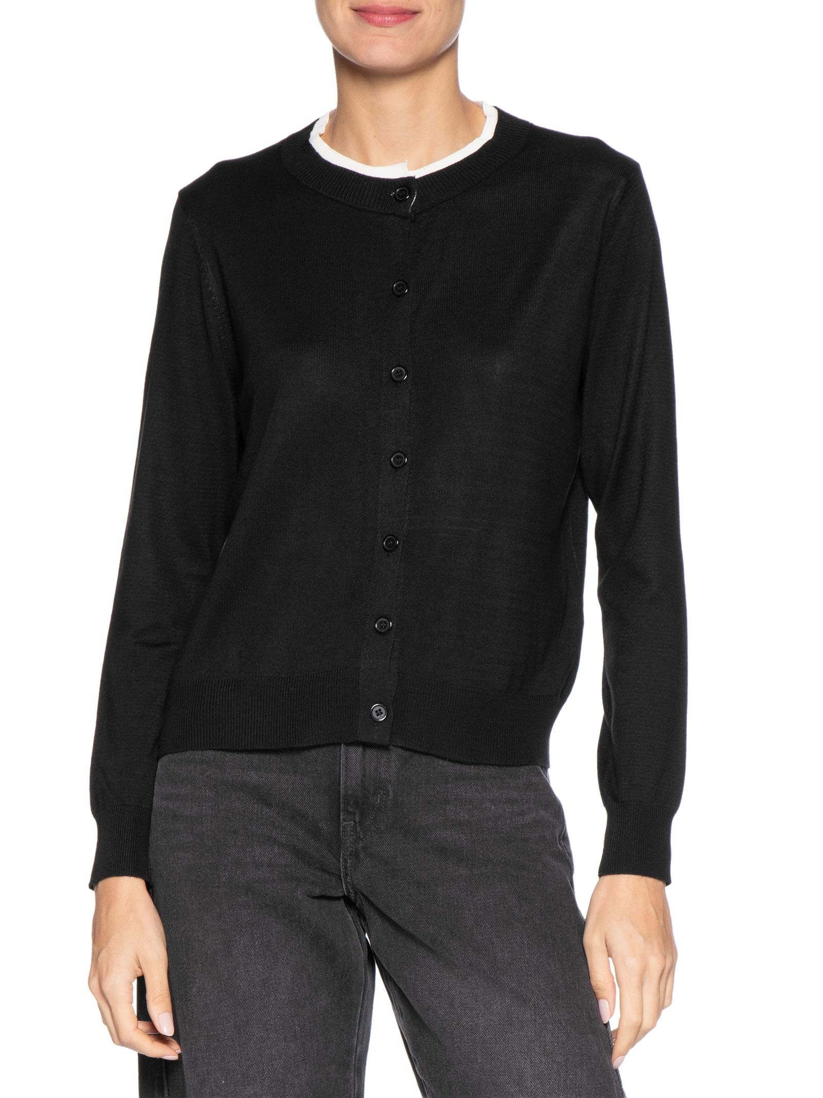 Cardigã Feminino Tricot Detalhe Bicolor Preto Basiq