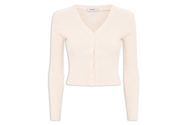 Cardigã Feminino Tricot Gola V - Bege