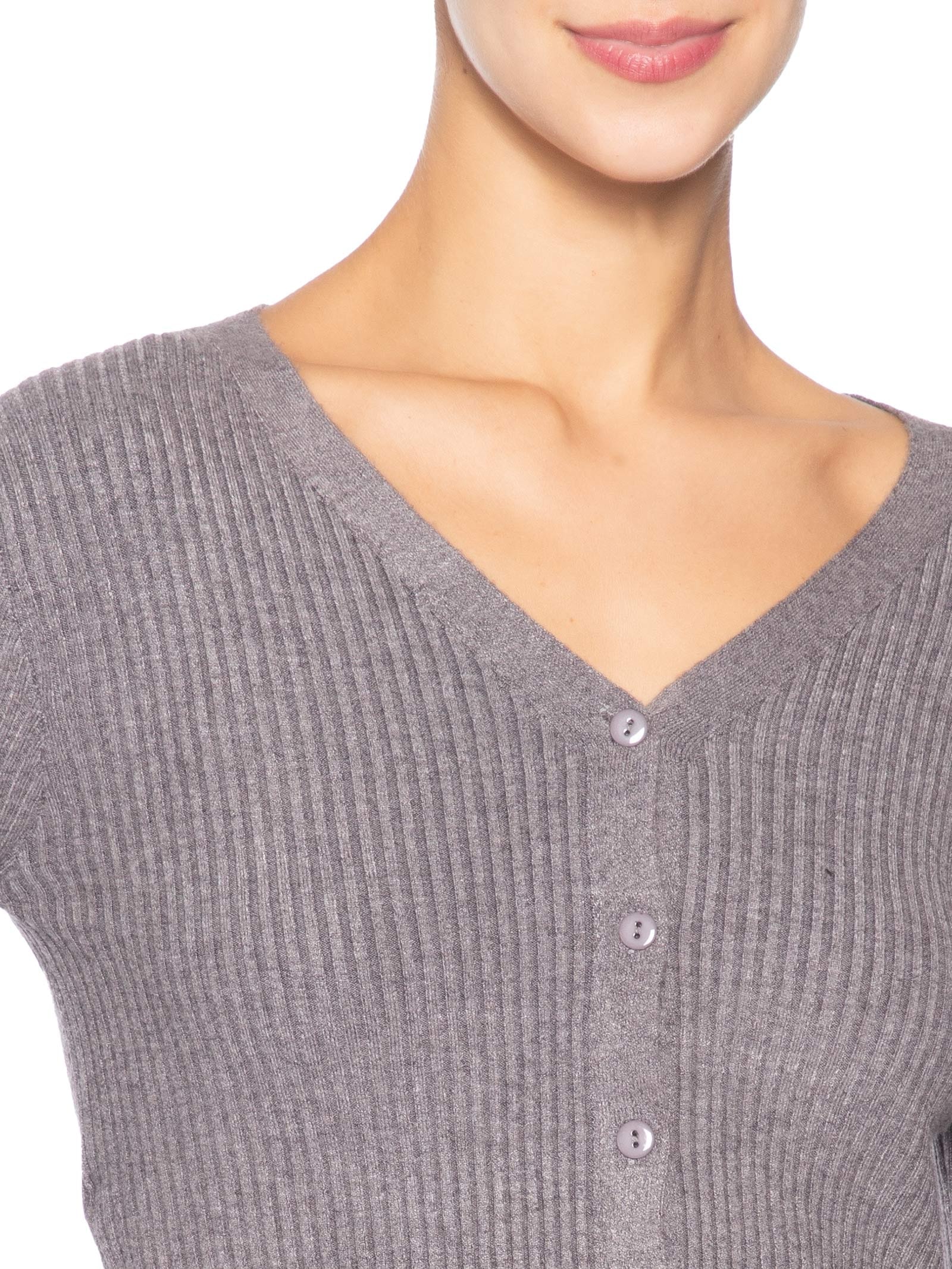 Cardigã Feminino Tricot Gola V Cinza Basiq