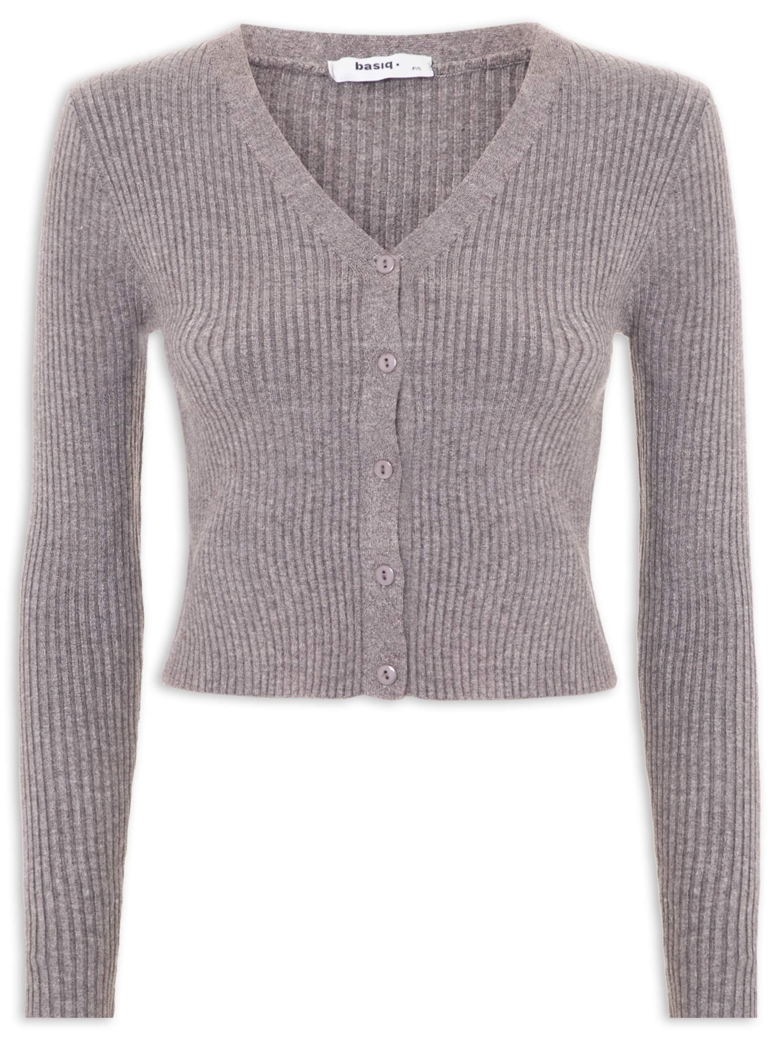 Cardigã Feminino Tricot Gola V Cinza Basiq