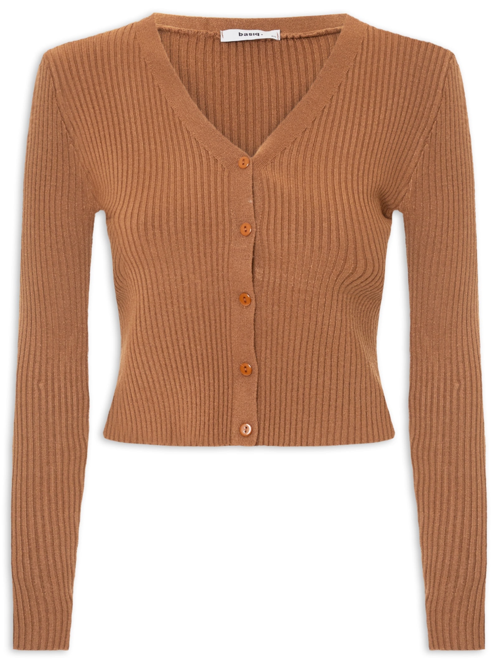 Cardigã Feminino Tricot Gola V Marrom Basiq
