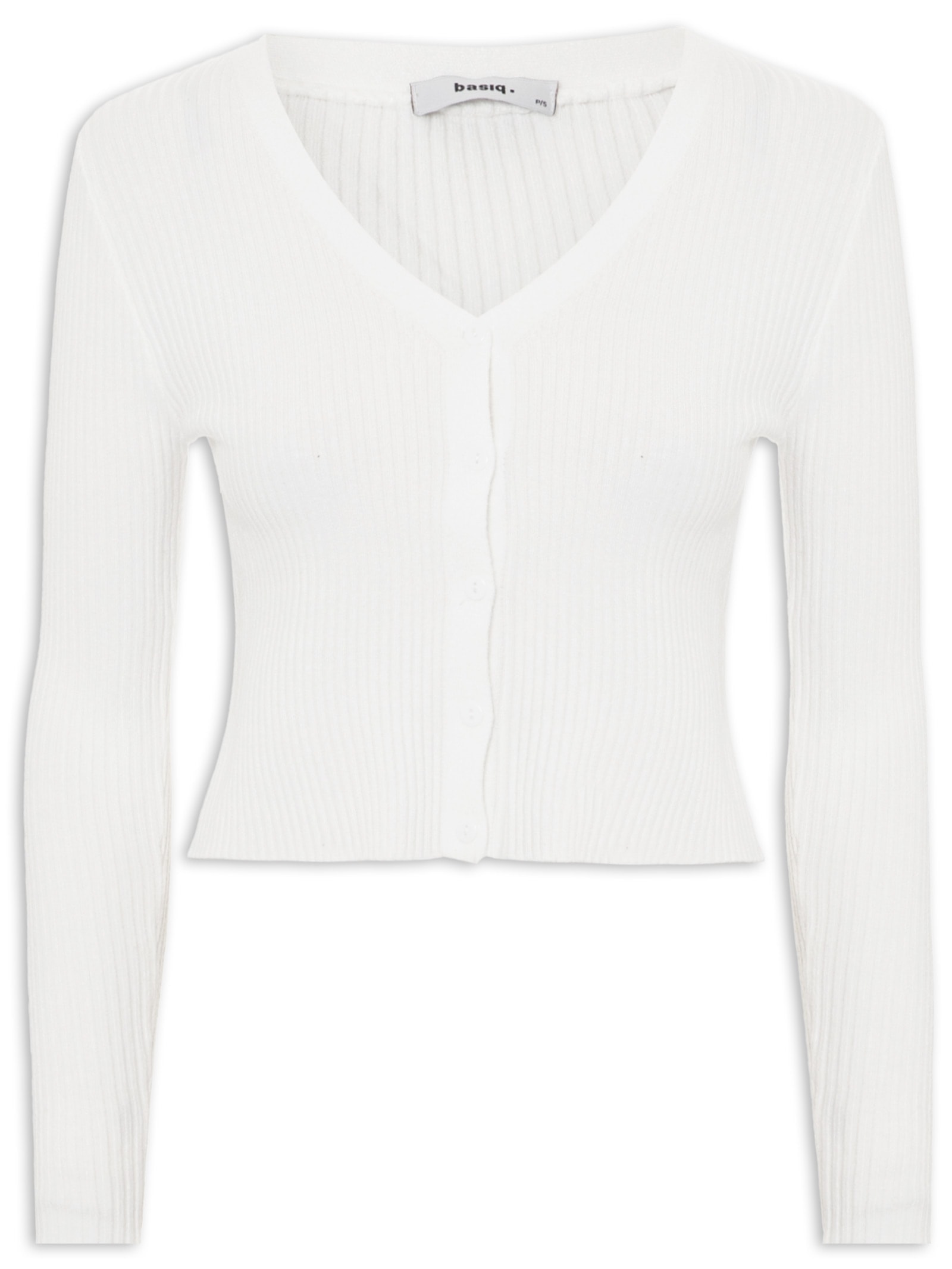 Cardigã Feminino Tricot Gola V Off White Basiq