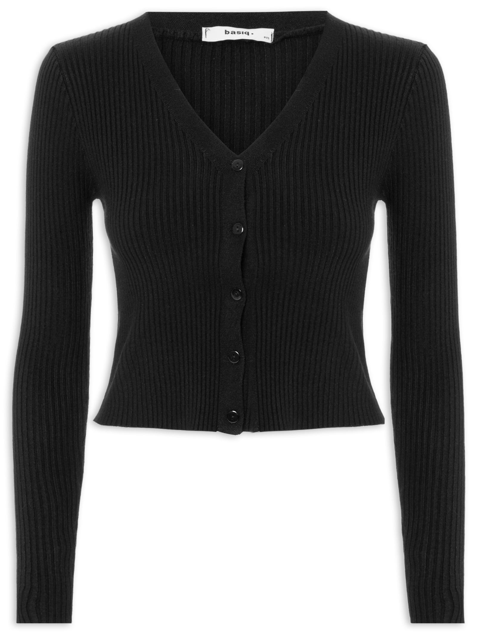 Cardigã Feminino Tricot Gola V Preto Basiq
