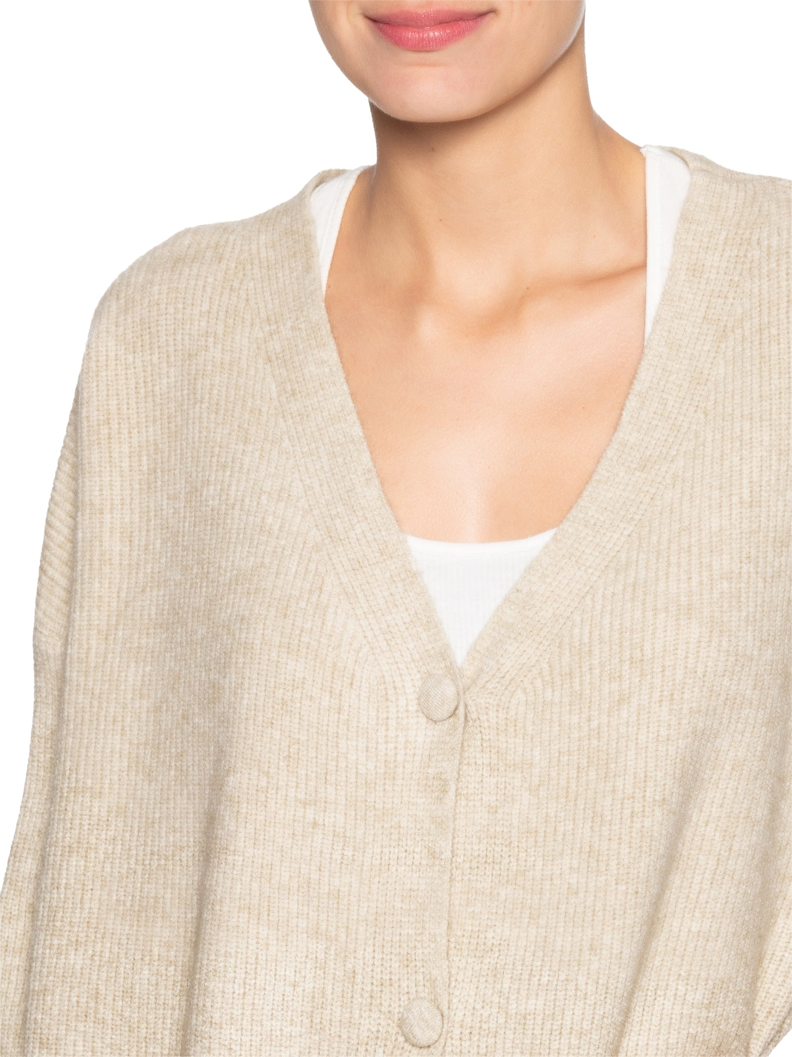 Cardigã Feminino Tricot Oversized Texturizado Bege Basiq