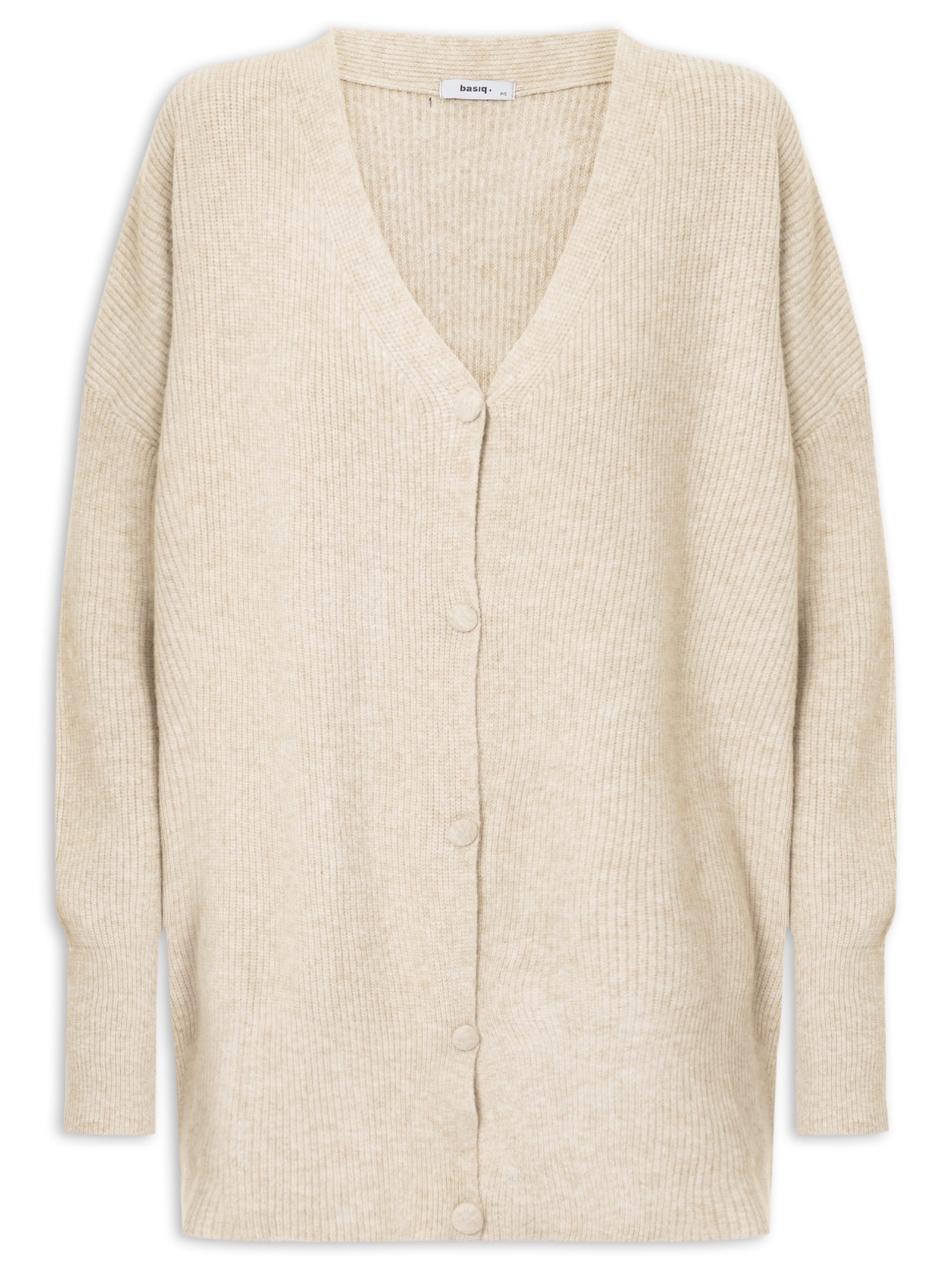 Cardigã Feminino Tricot Oversized Texturizado Bege Basiq