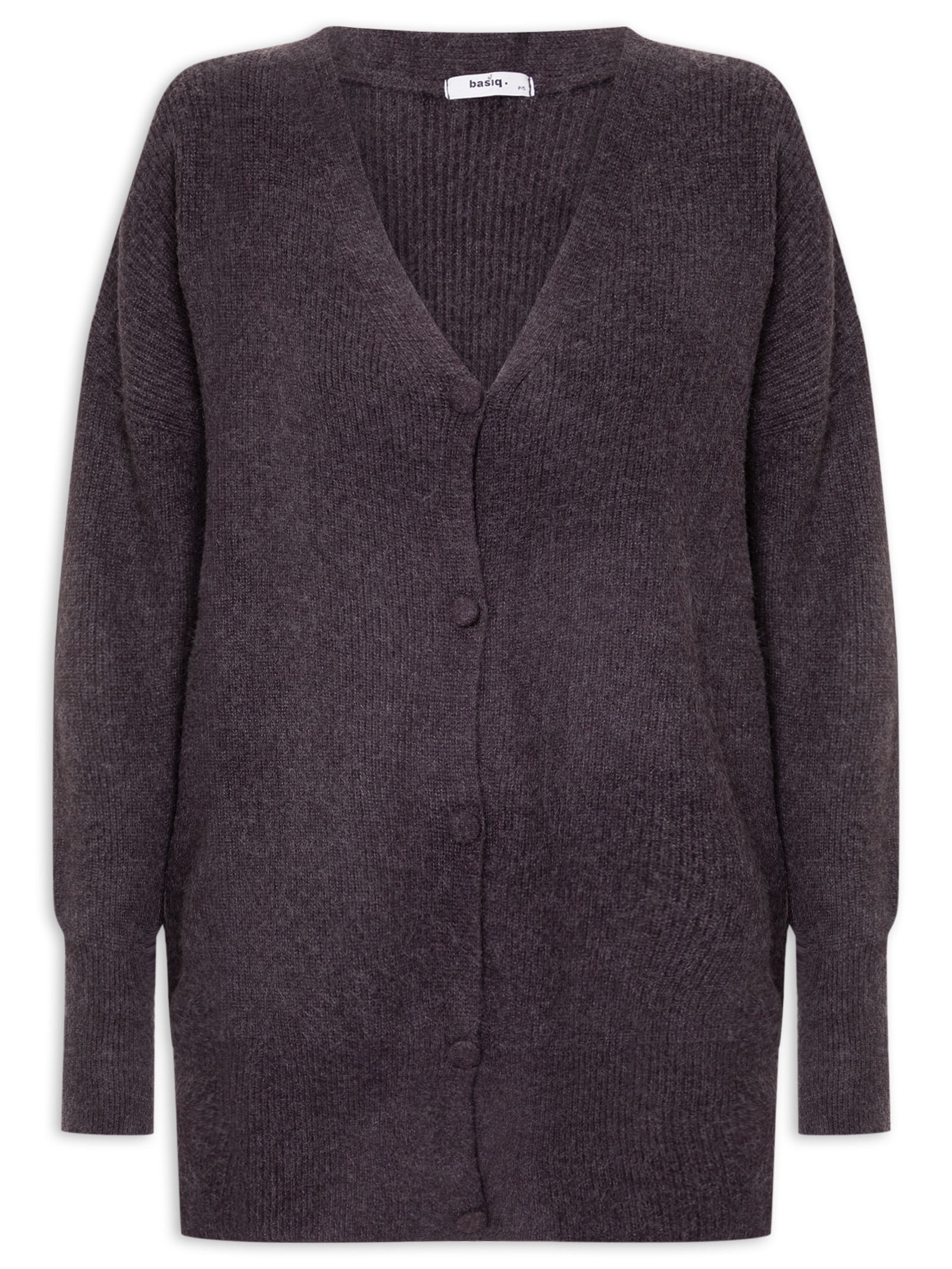 Cardigã Feminino Tricot Oversized Texturizado Cinza Basiq