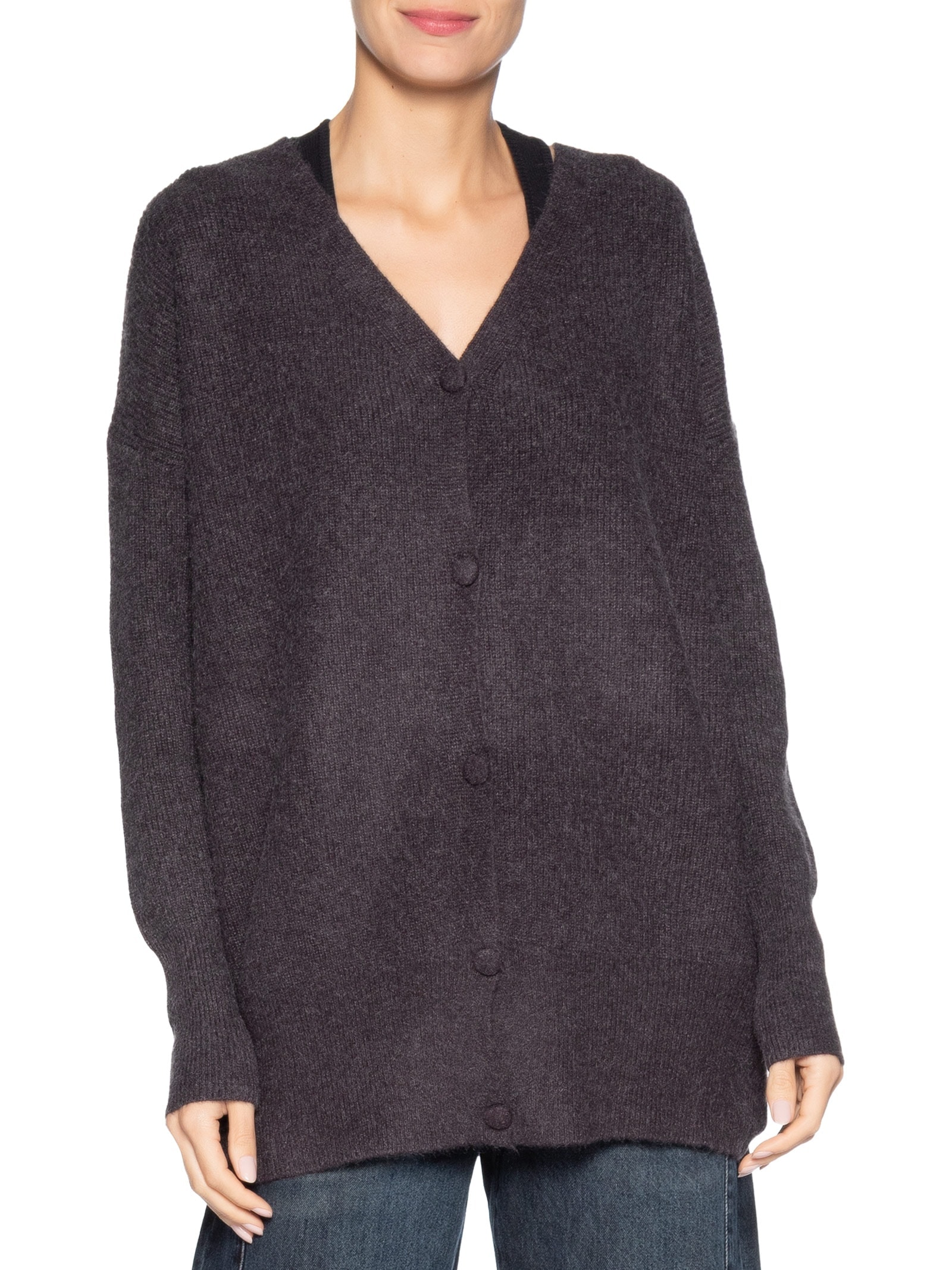 Cardigã Feminino Tricot Oversized Texturizado Cinza Basiq