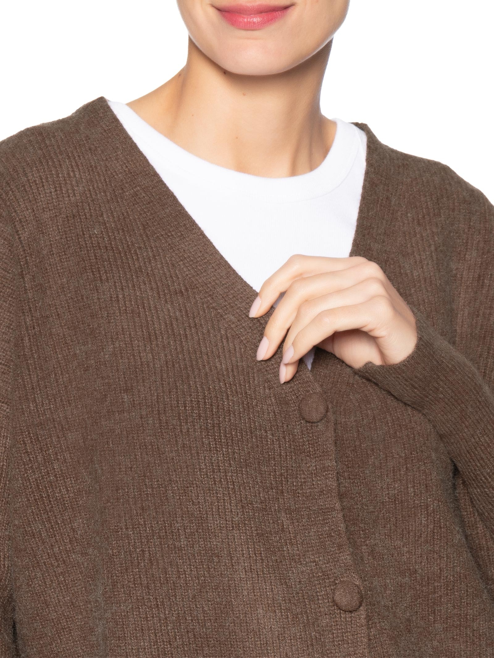 Cardigã Feminino Tricot Oversized Texturizado Marrom Basiq