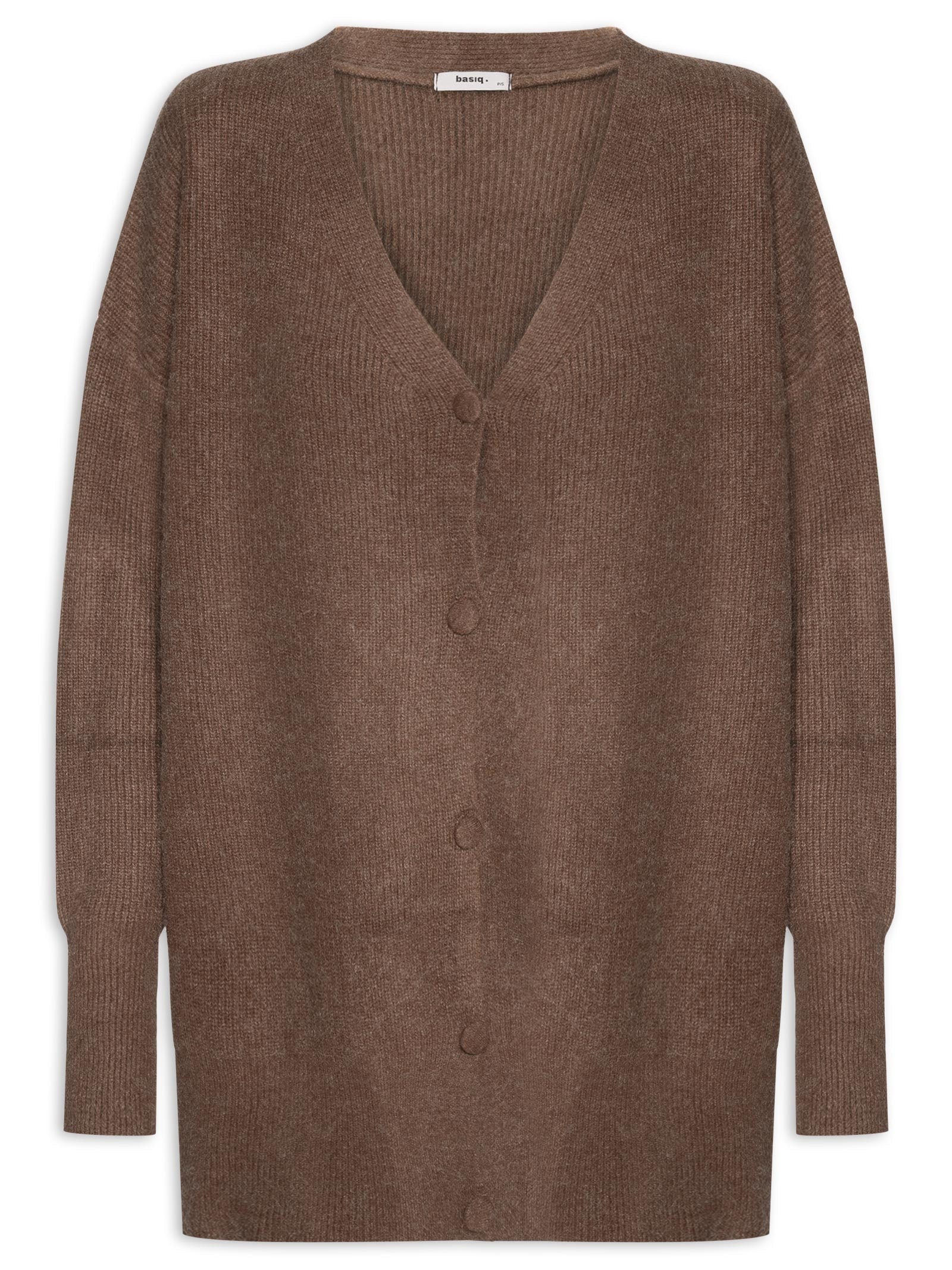 Cardigã Feminino Tricot Oversized Texturizado Marrom Basiq