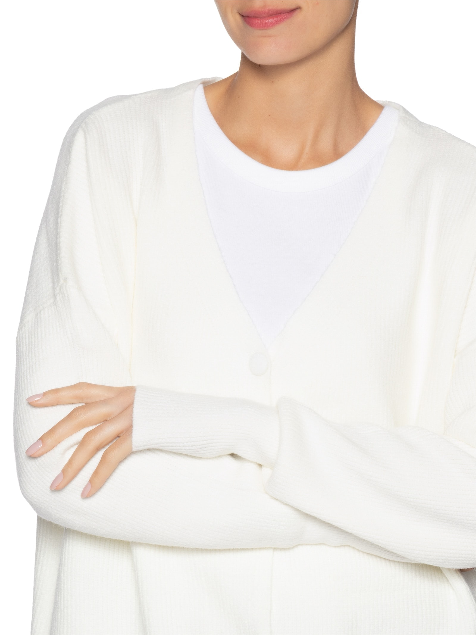 Cardigã Feminino Tricot Oversized Texturizado Off White Basiq