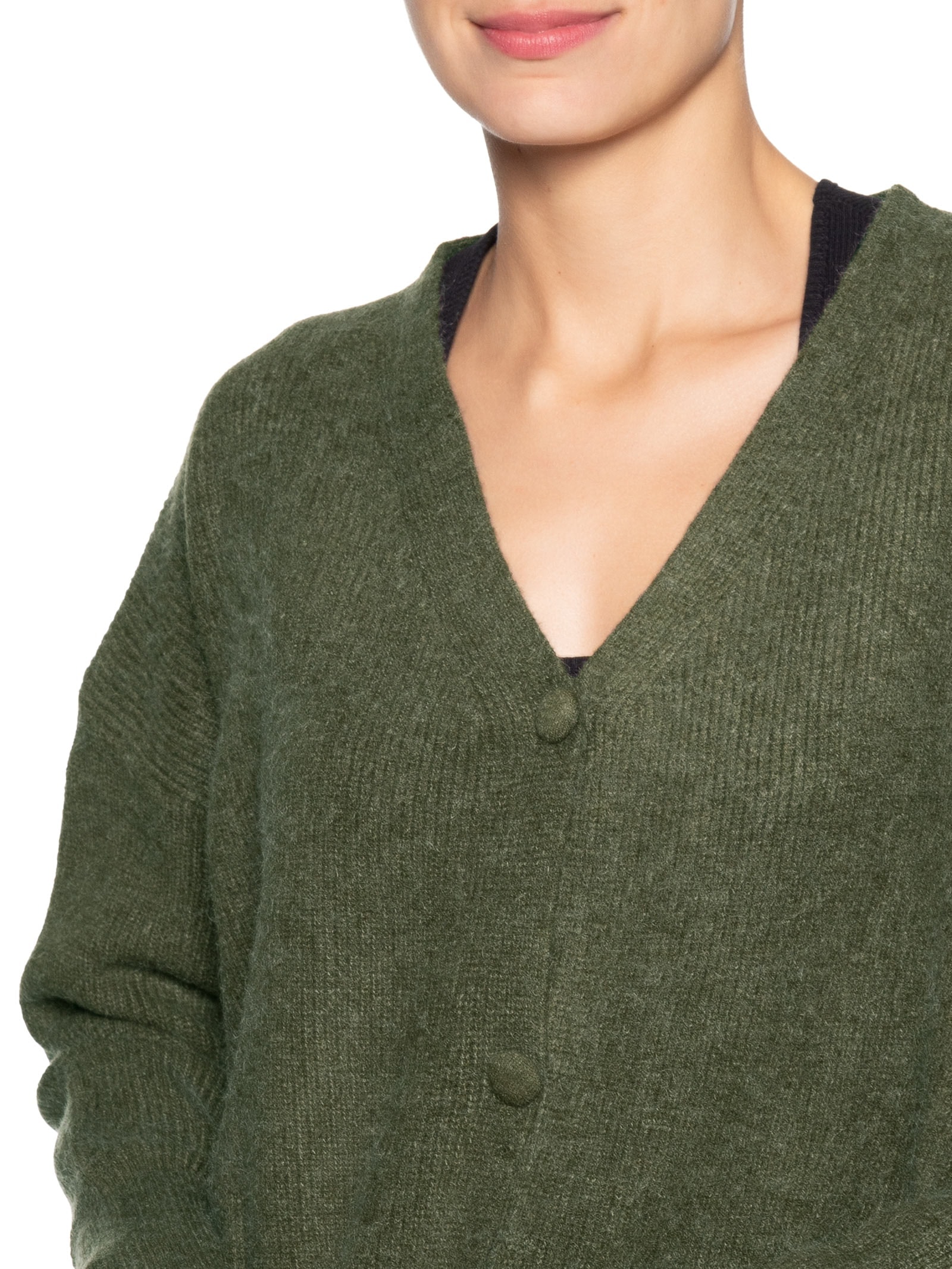 Cardigã Feminino Tricot Oversized Texturizado Verde Basiq