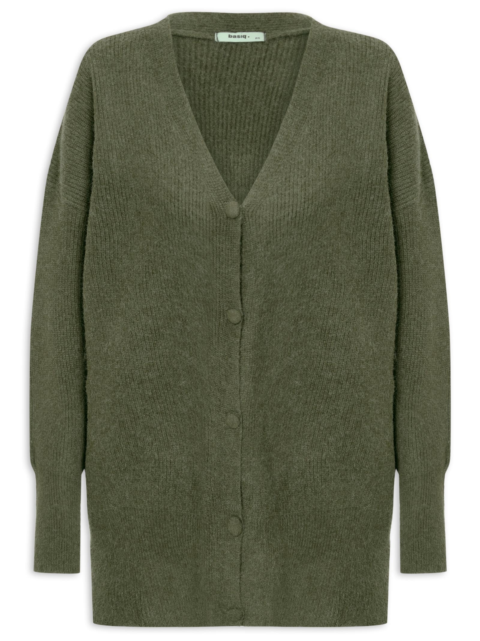Cardigã Feminino Tricot Oversized Texturizado Verde Basiq