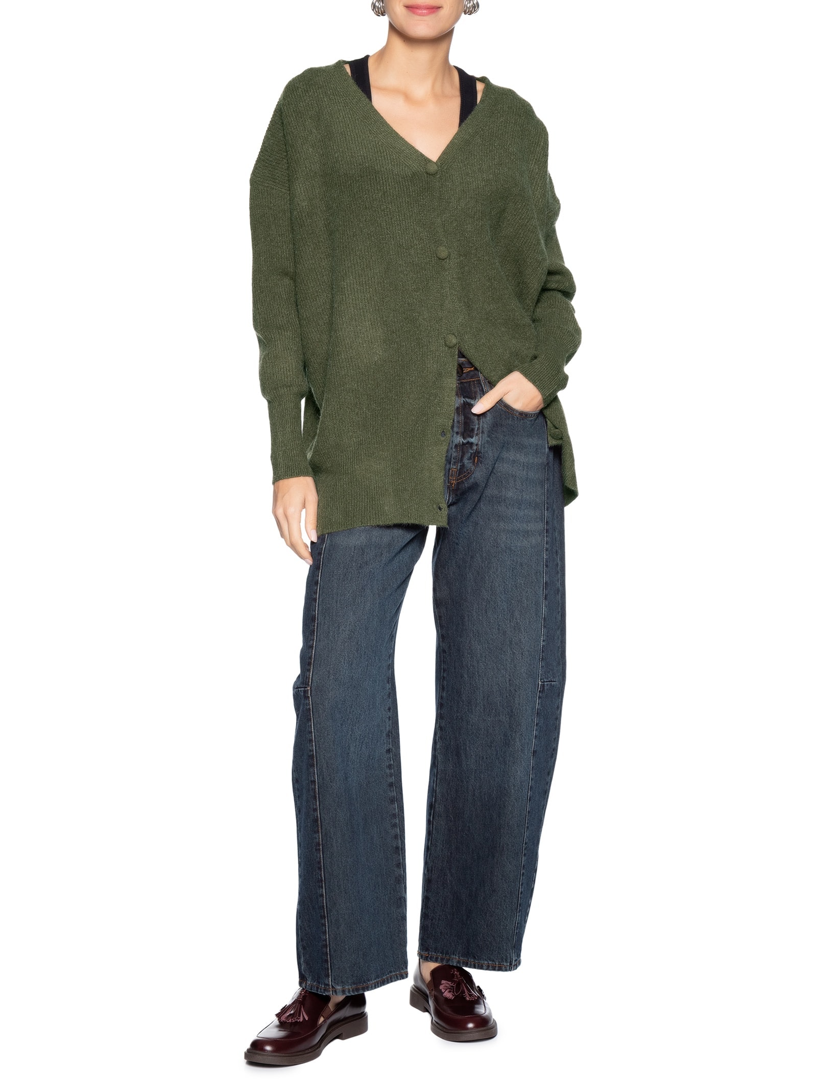 Cardigã Feminino Tricot Oversized Texturizado Verde Basiq