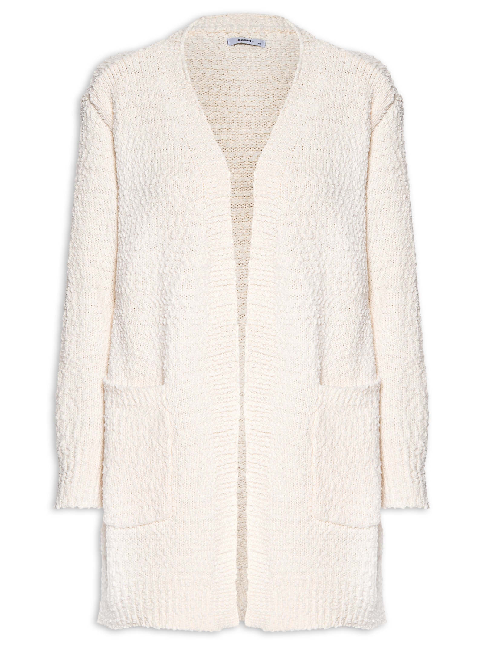 Cardigã Feminino Tricot Texturizado Alongado Branco Basiq