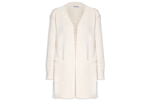 Cardigã Feminino Tricot Texturizado Alongado - Branco