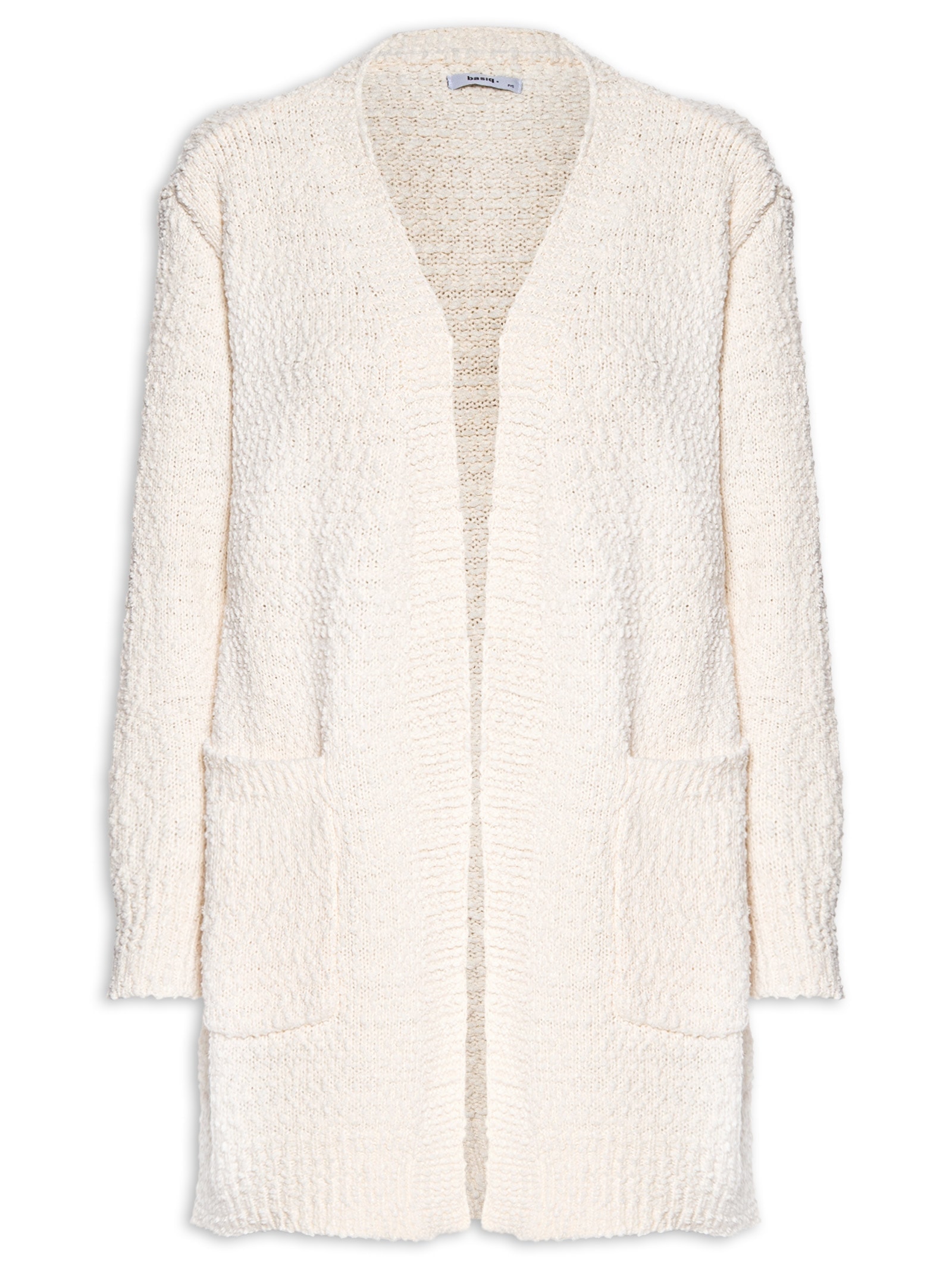 Cardigã Feminino Tricot Texturizado Alongado Branco Basiq