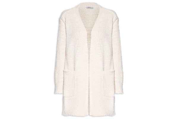 Cardigã Feminino Tricot Texturizado Alongado - Branco