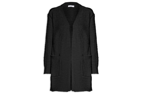 Cardigã Feminino Tricot Texturizado Alongado - Preto