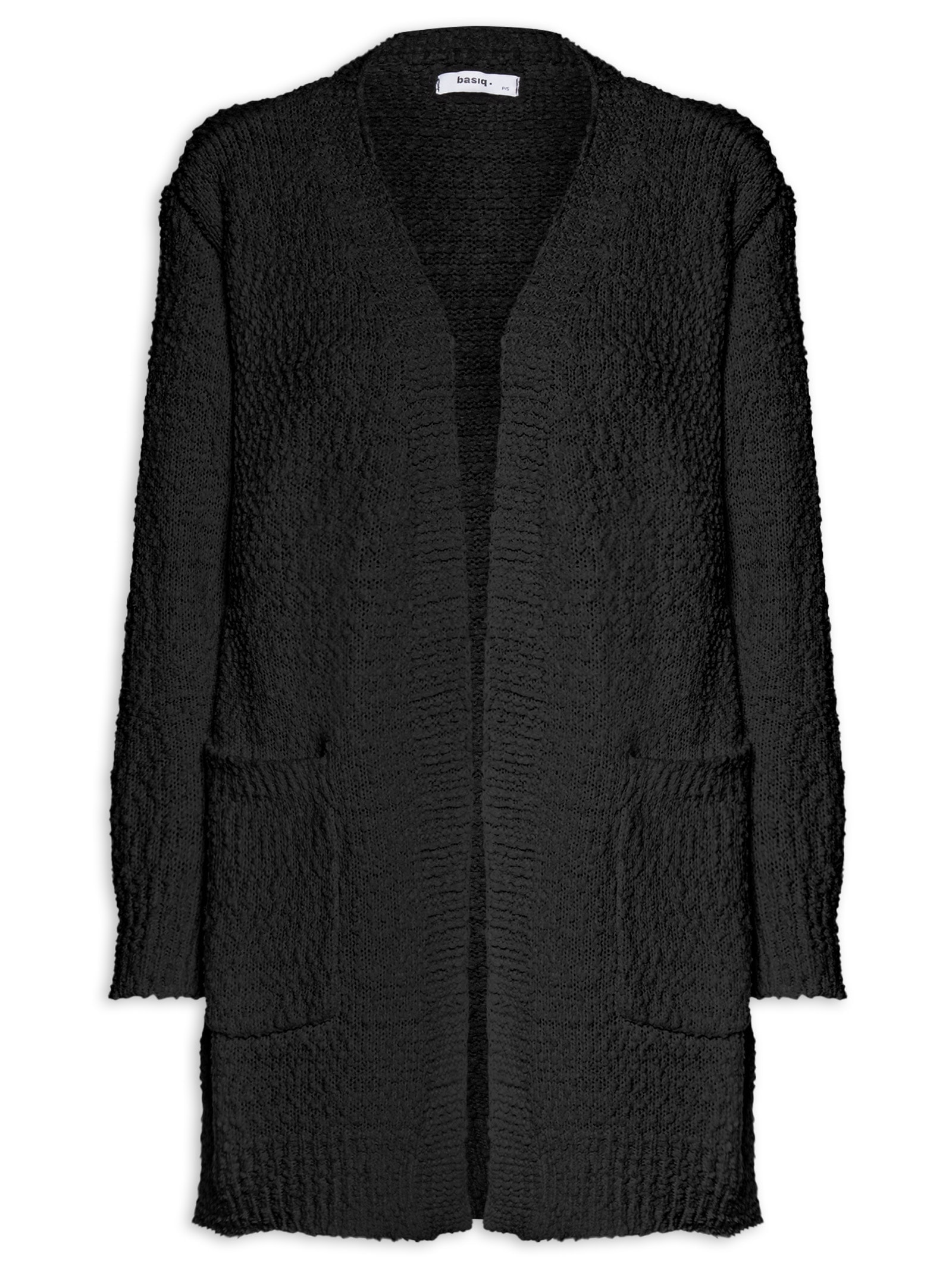 Cardigã Feminino Tricot Texturizado Alongado Preto Basiq