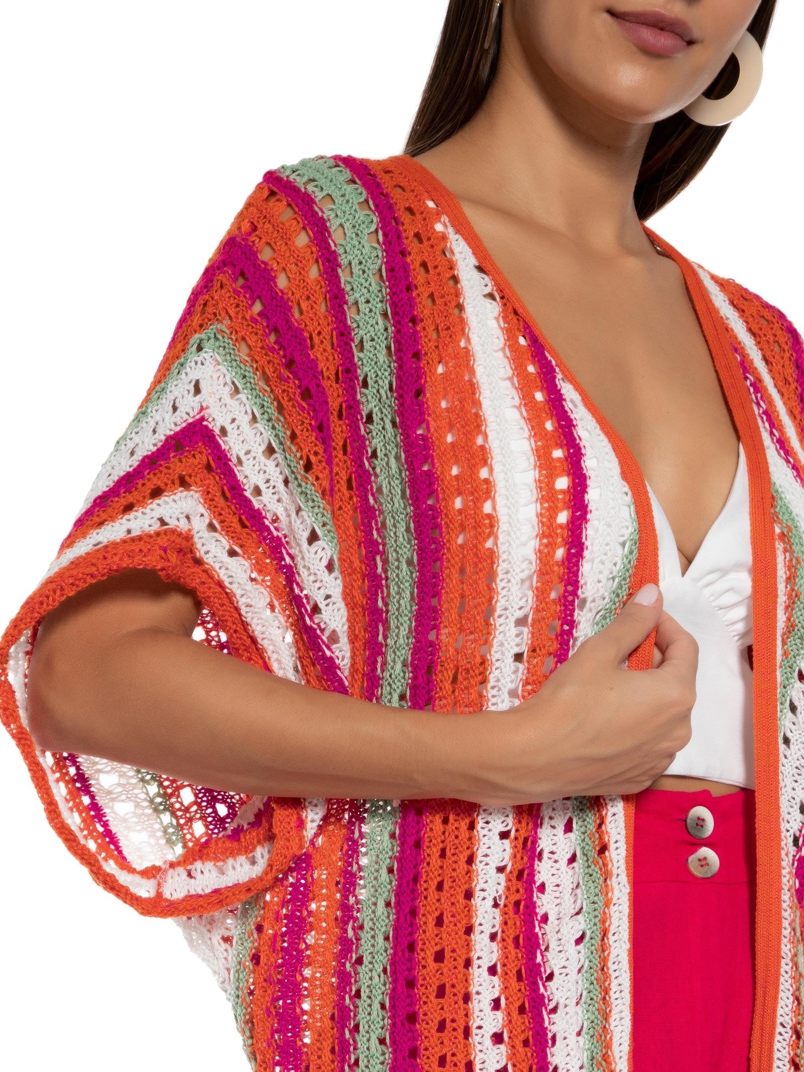 Cardigan Color Tricot Laranja Canal