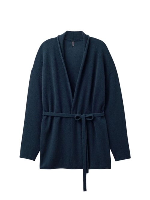 Cardigan Com Cinto 100% Cashmere - Azul